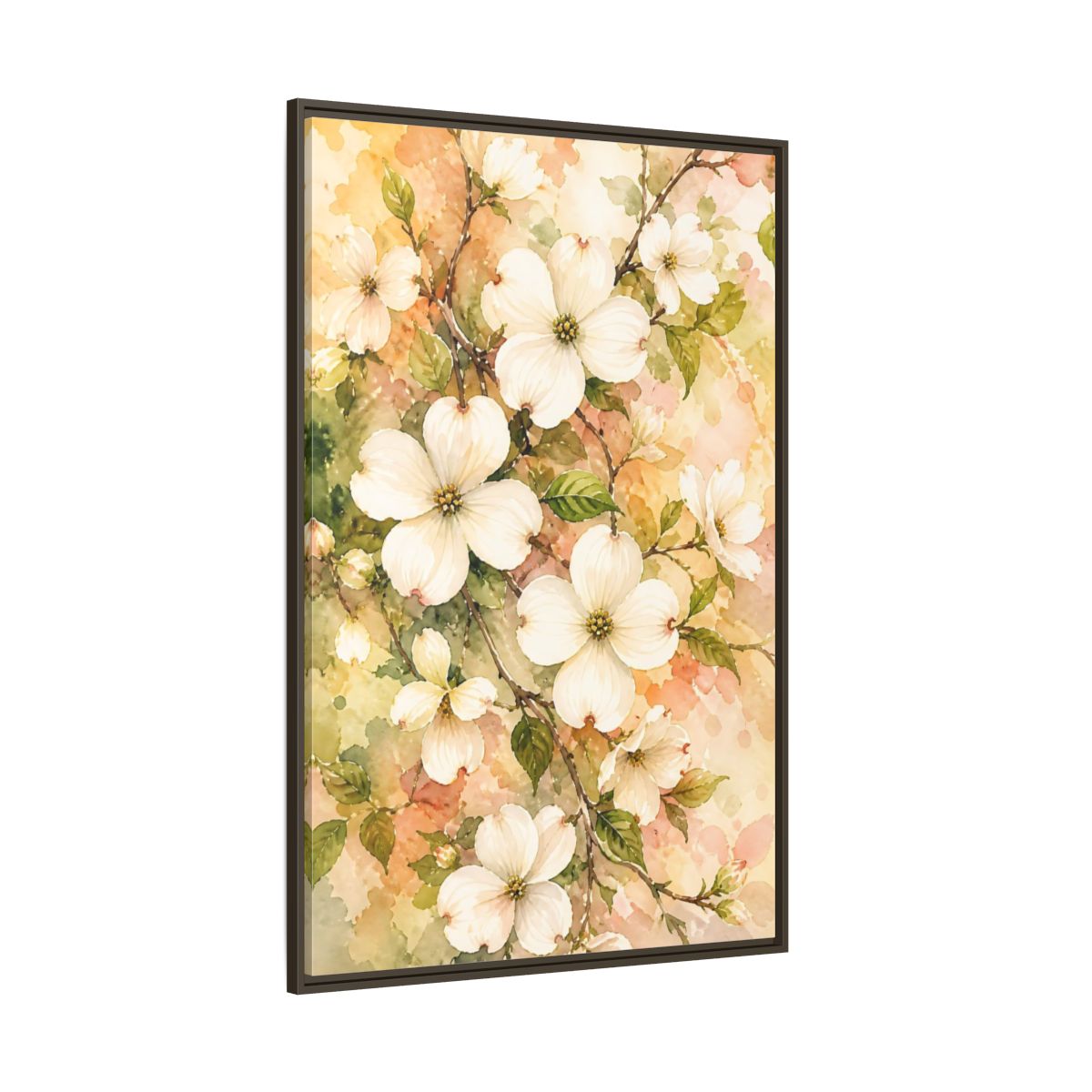Side Mockup 8. Dogwood Floral Branch shown as framed canvas print