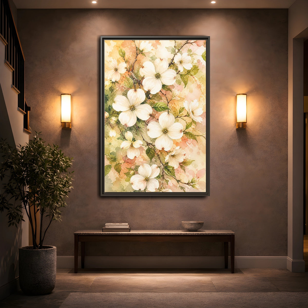 Mockup 2. Dogwood Floral Branch shown as framed canvas print