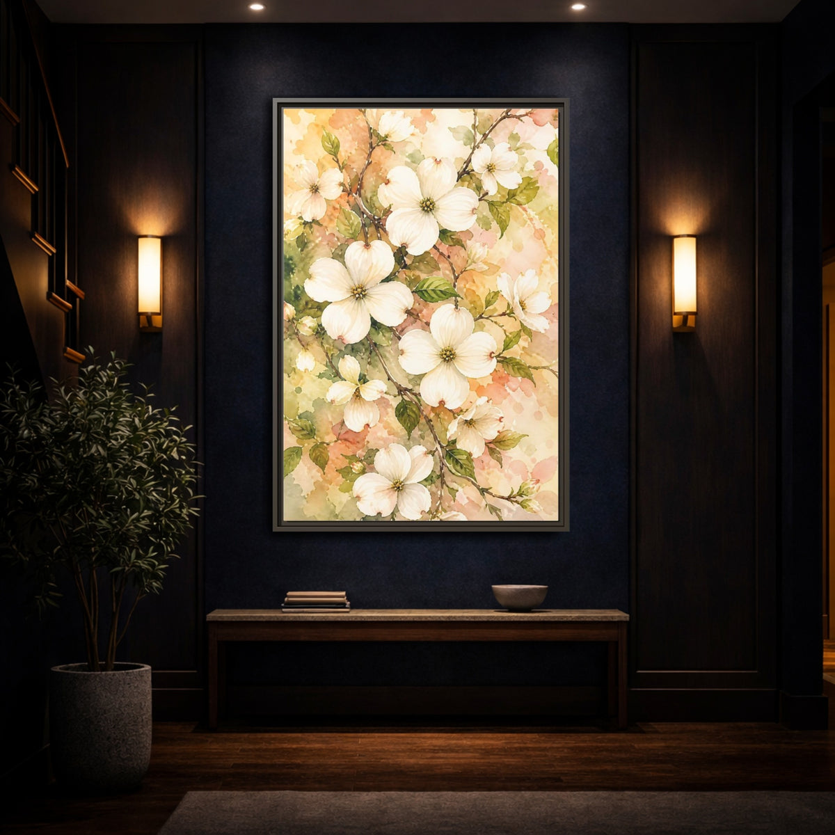 Mockup 4. Dogwood Floral Branch shown as framed canvas print