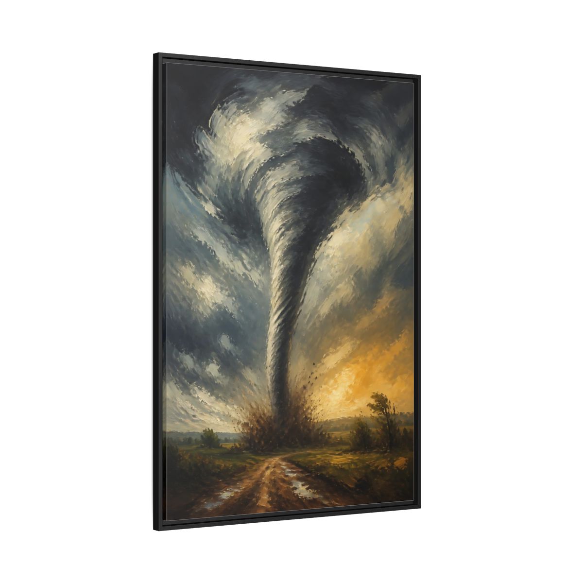 Side Mockup 12. Dramatic Tornado At Sunset shown as framed canvas print
