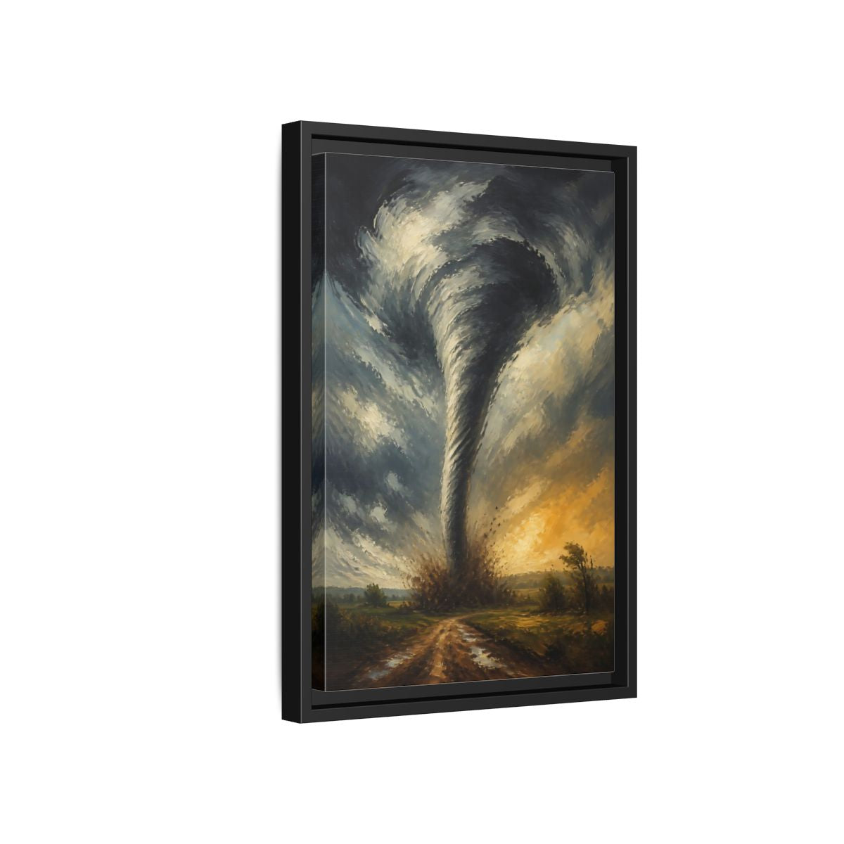 Side Mockup 6. Dramatic Tornado At Sunset shown as framed canvas print