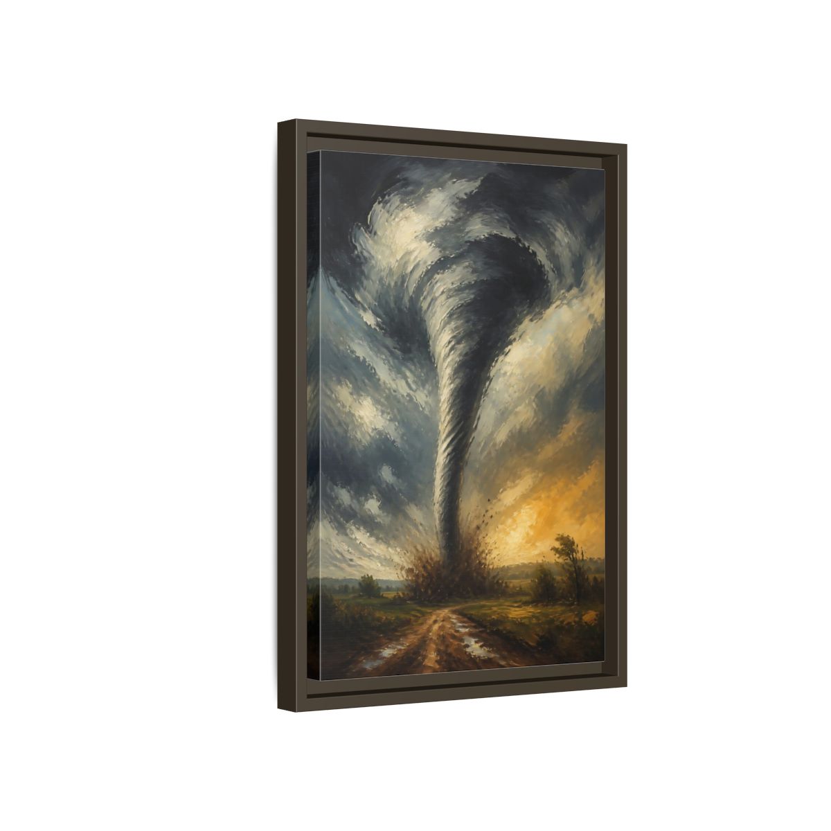 Side Mockup 5. Dramatic Tornado At Sunset shown as framed canvas print