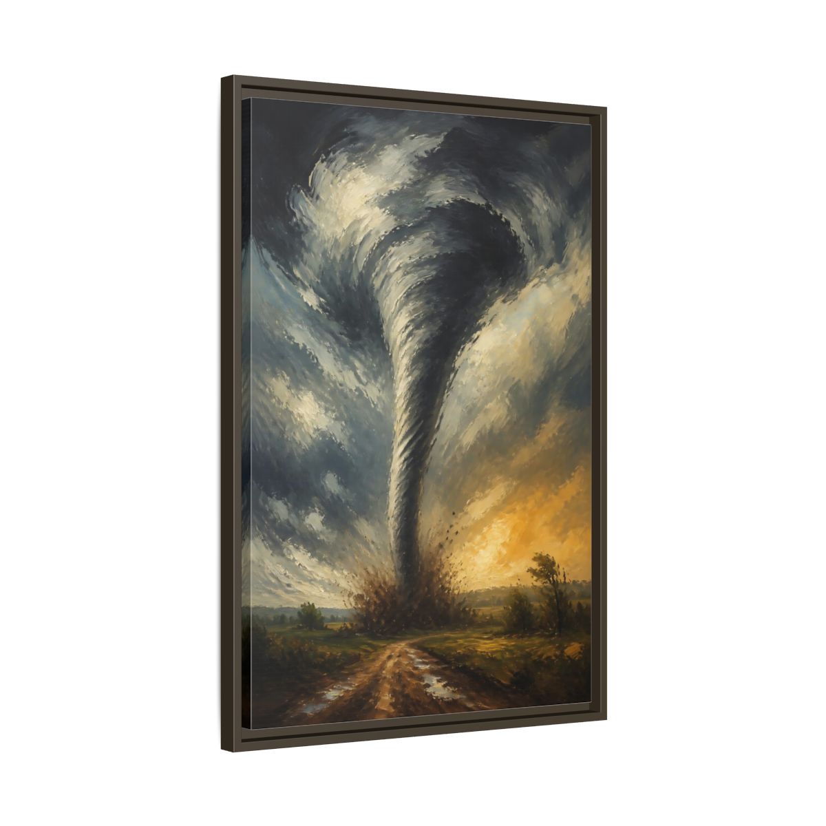 Side Mockup 11. Dramatic Tornado At Sunset shown as framed canvas print