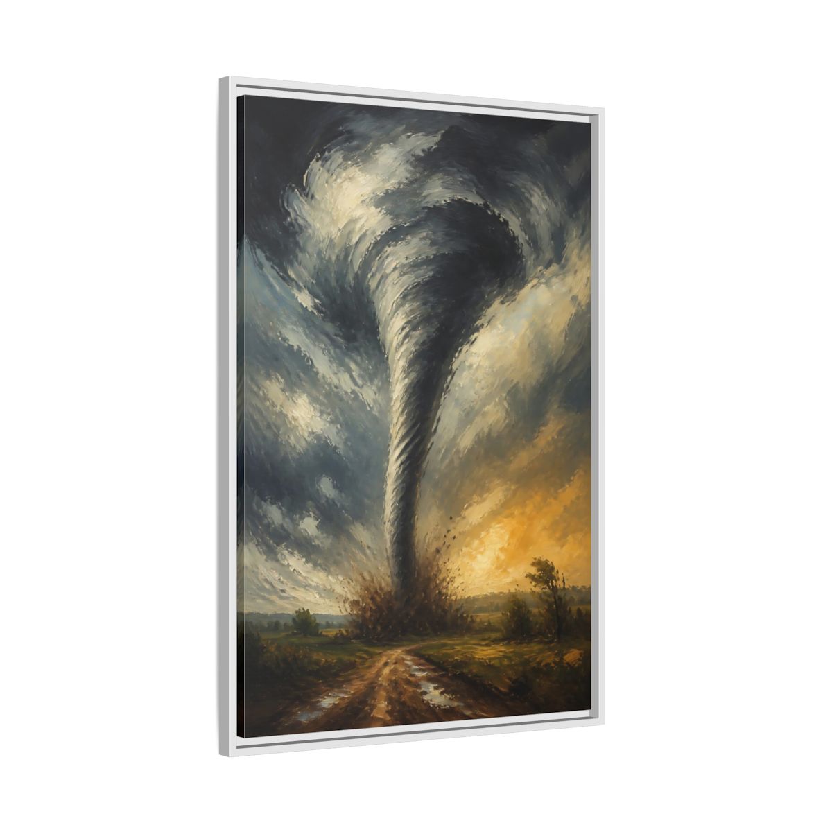 Side Mockup 9. Dramatic Tornado At Sunset shown as framed canvas print