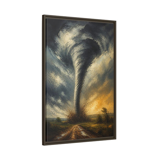 Main Mockup. Dramatic Tornado At Sunset shown as framed canvas print