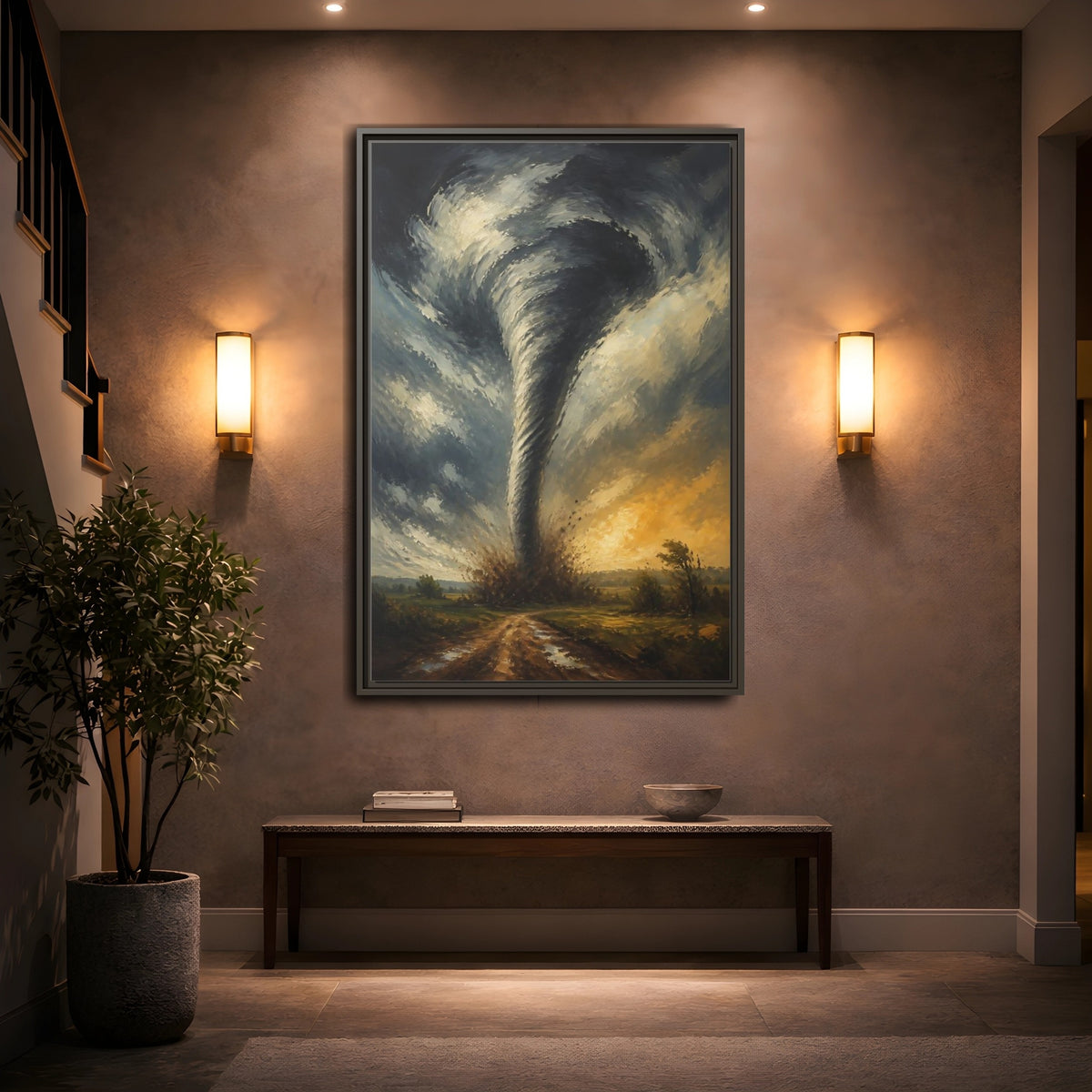 Mockup 2. Dramatic Tornado At Sunset shown as framed canvas print