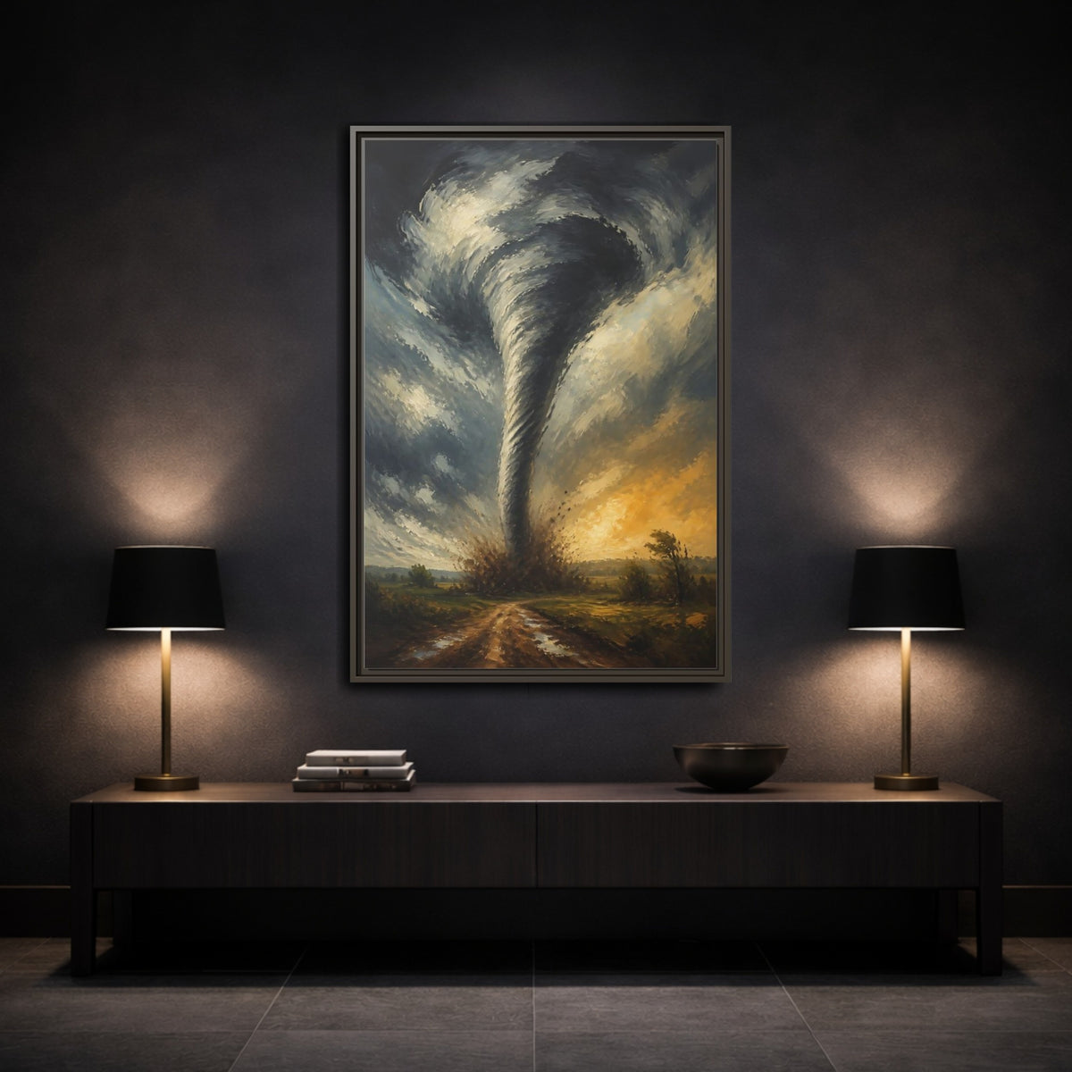 Mockup 3. Dramatic Tornado At Sunset shown as framed canvas print
