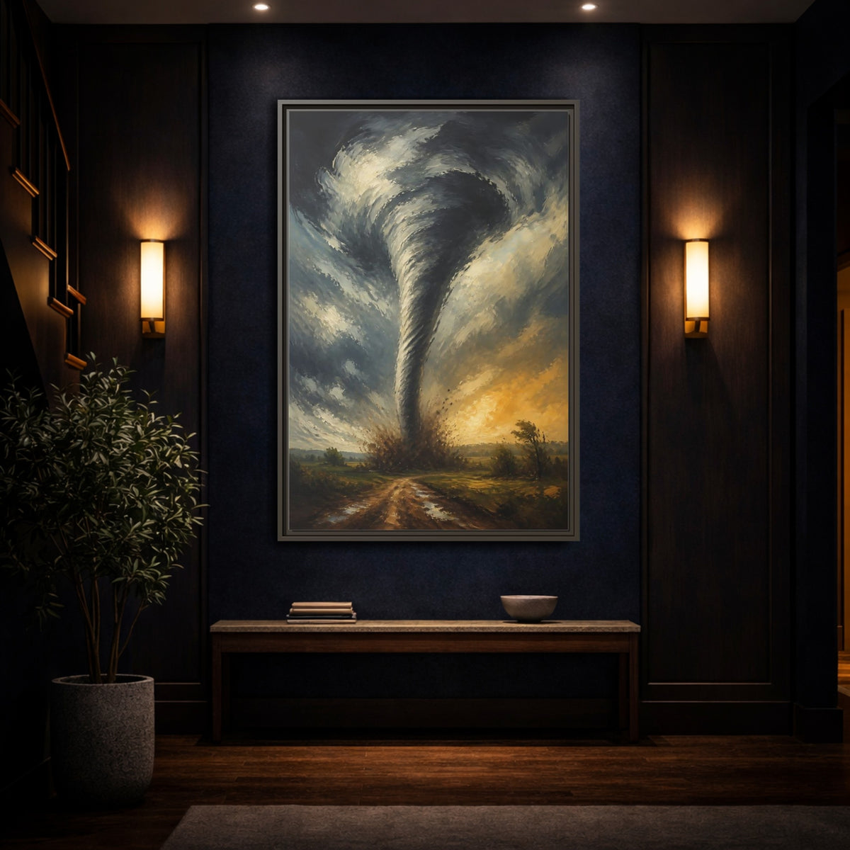 Mockup 4. Dramatic Tornado At Sunset shown as framed canvas print