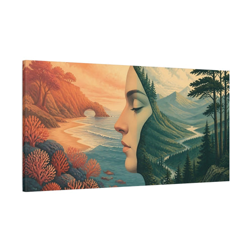 Main Mockup. Dreaming Female Profile shown as canvas print