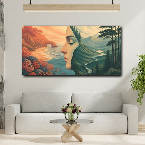 Mockup 2. Dreaming Female Profile shown as canvas print