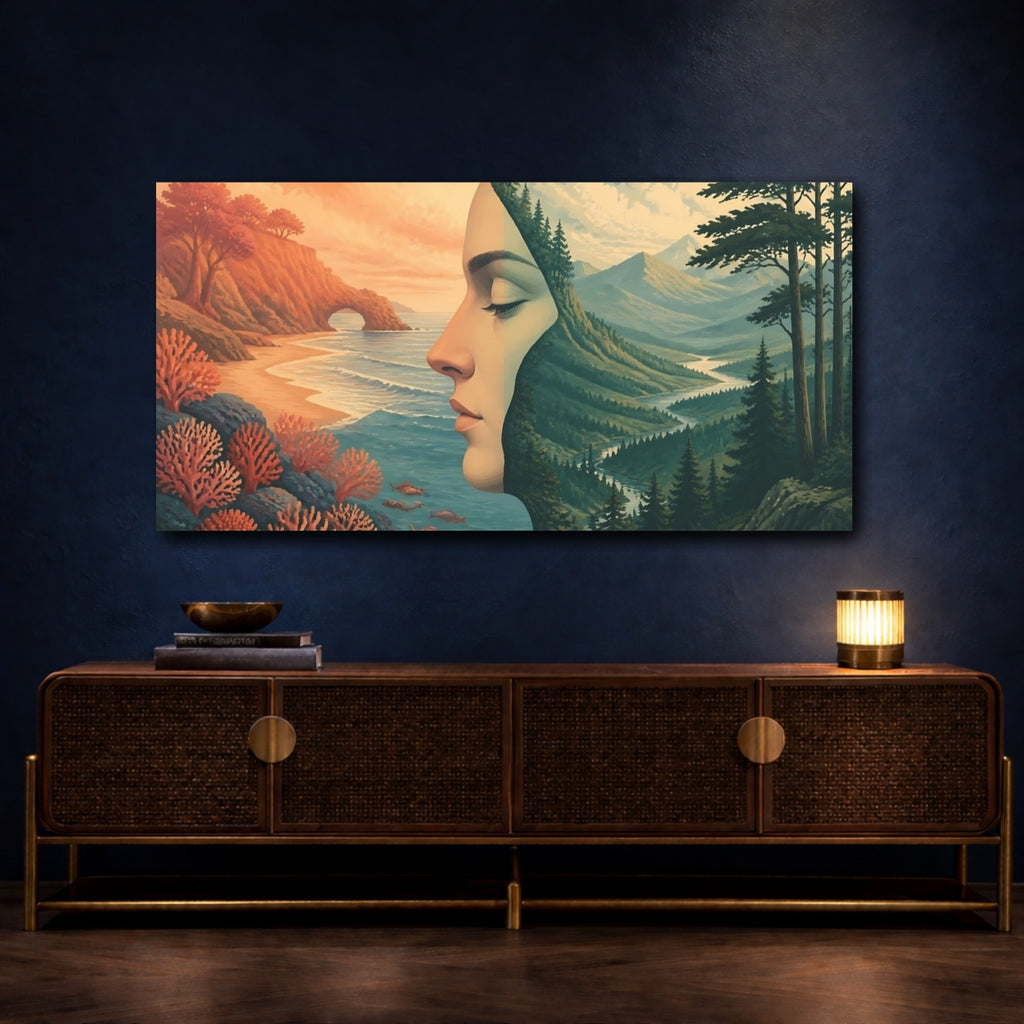 Mockup 4. Dreaming Female Profile shown as canvas print