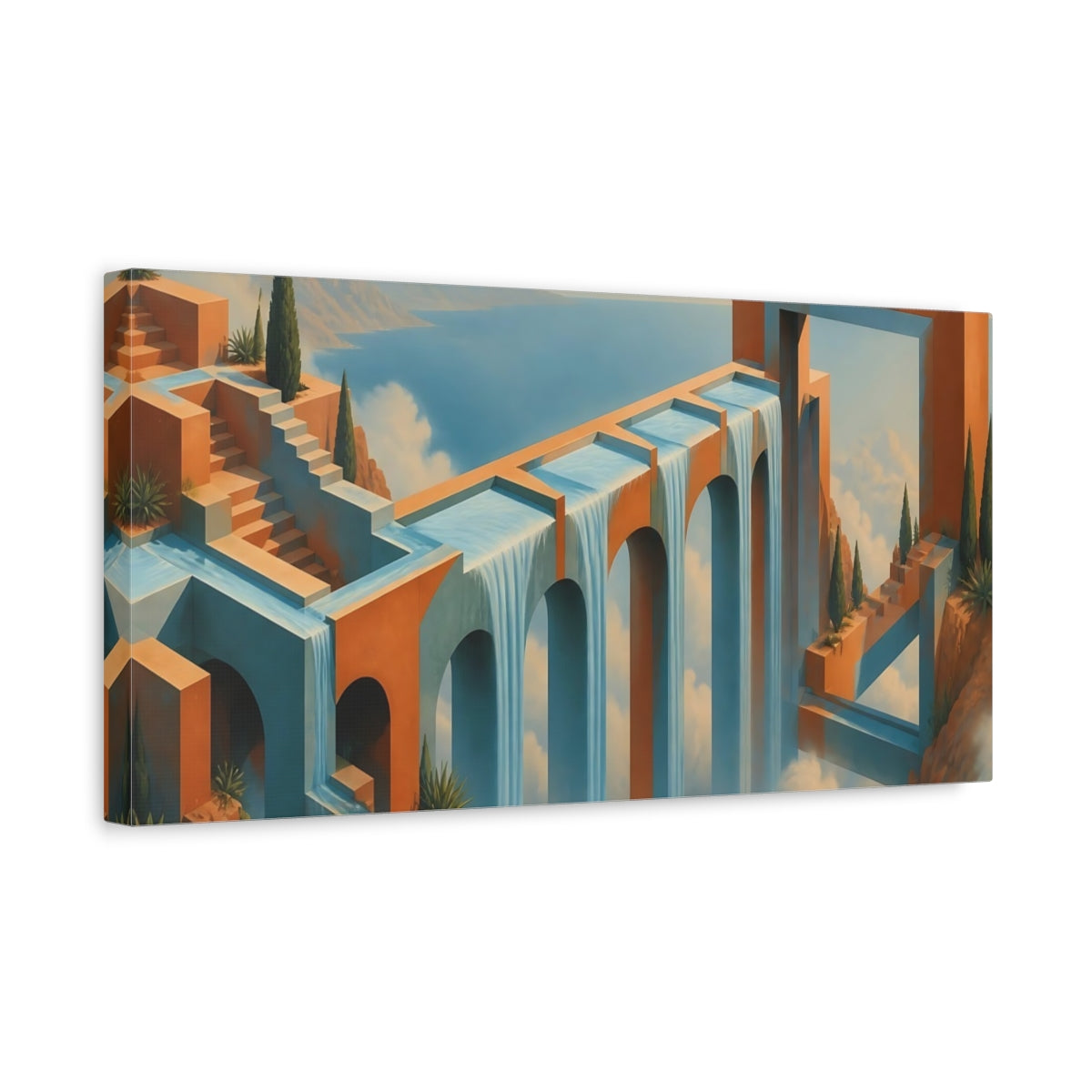 Side Mockup 3. Dreamy Aqueduct Waterfall shown as canvas print