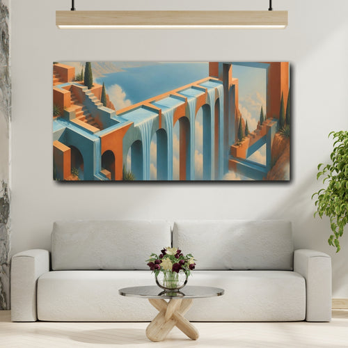 Mockup 2. Dreamy Aqueduct Waterfall shown as canvas print