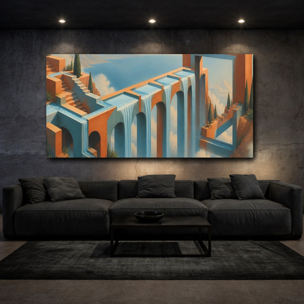 Mockup 3. Dreamy Aqueduct Waterfall shown as canvas print