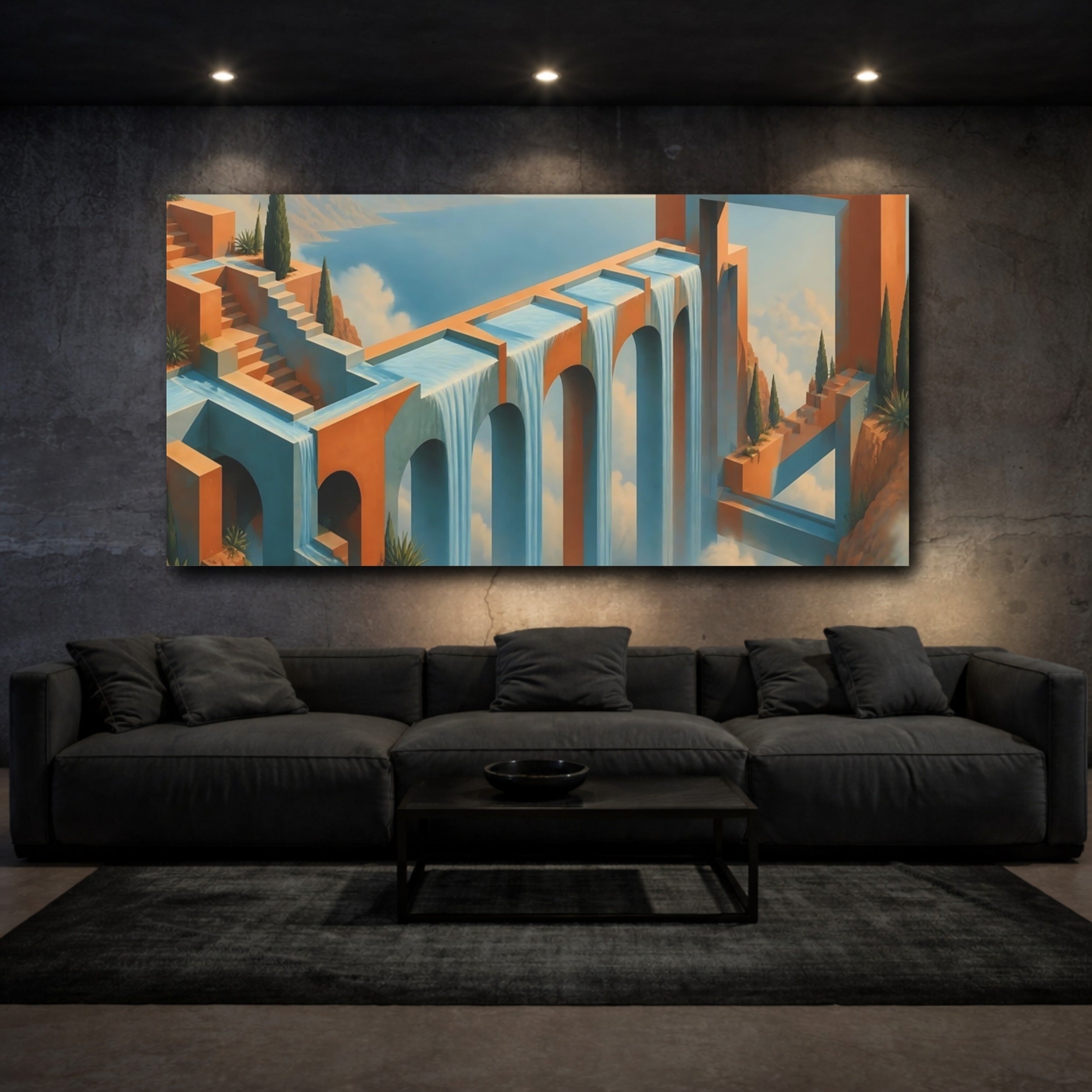 Mockup 3. Dreamy Aqueduct Waterfall shown as canvas print