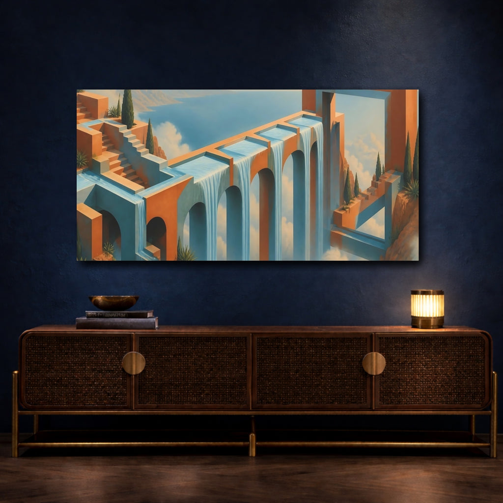 Mockup 4. Dreamy Aqueduct Waterfall shown as canvas print