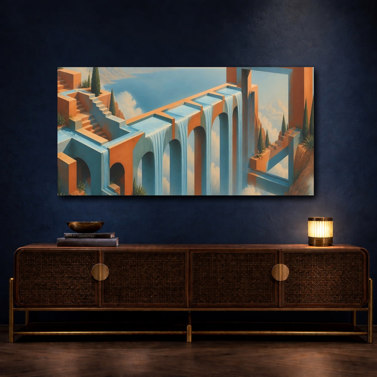 Mockup 4. Dreamy Aqueduct Waterfall shown as canvas print