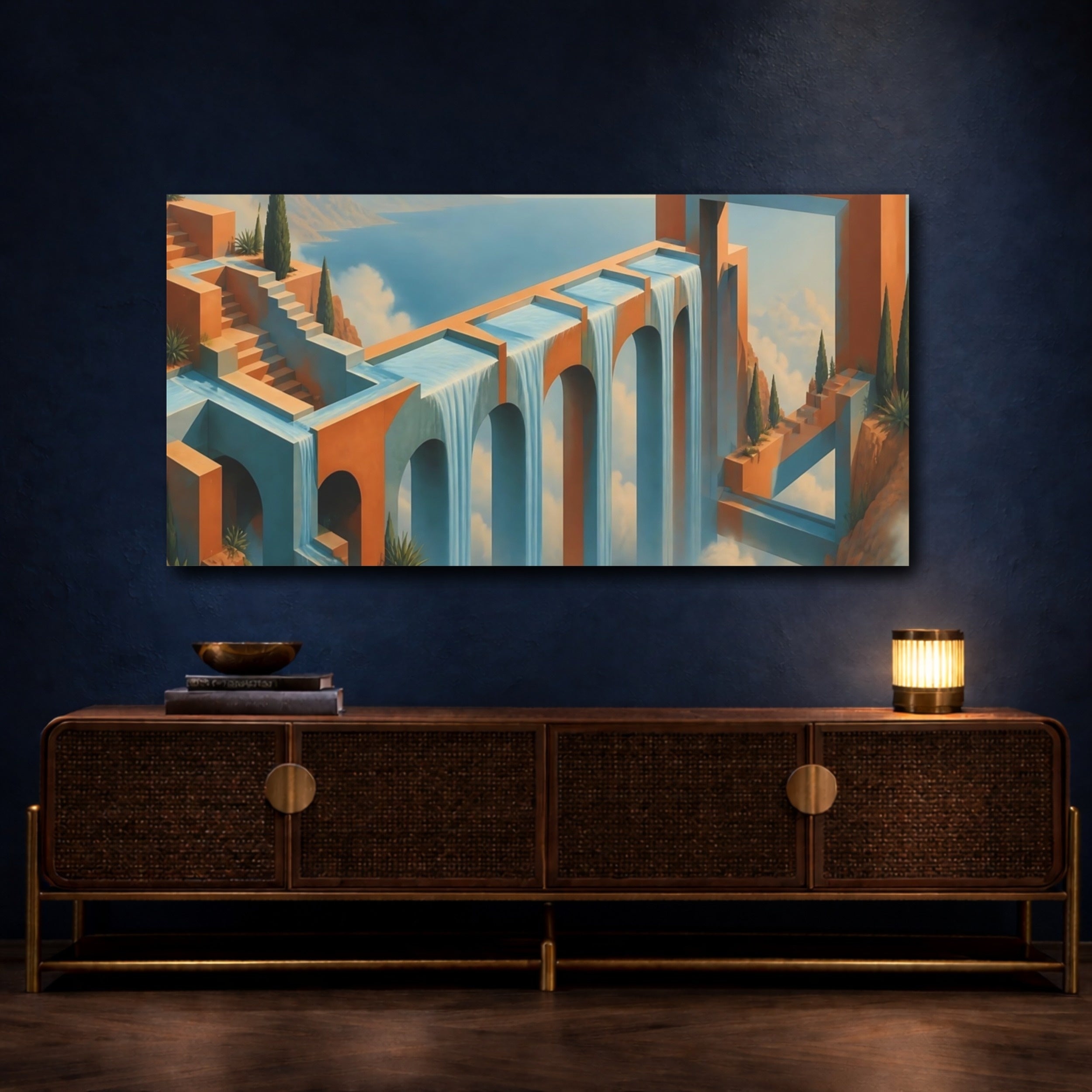 Mockup 4. Dreamy Aqueduct Waterfall shown as canvas print