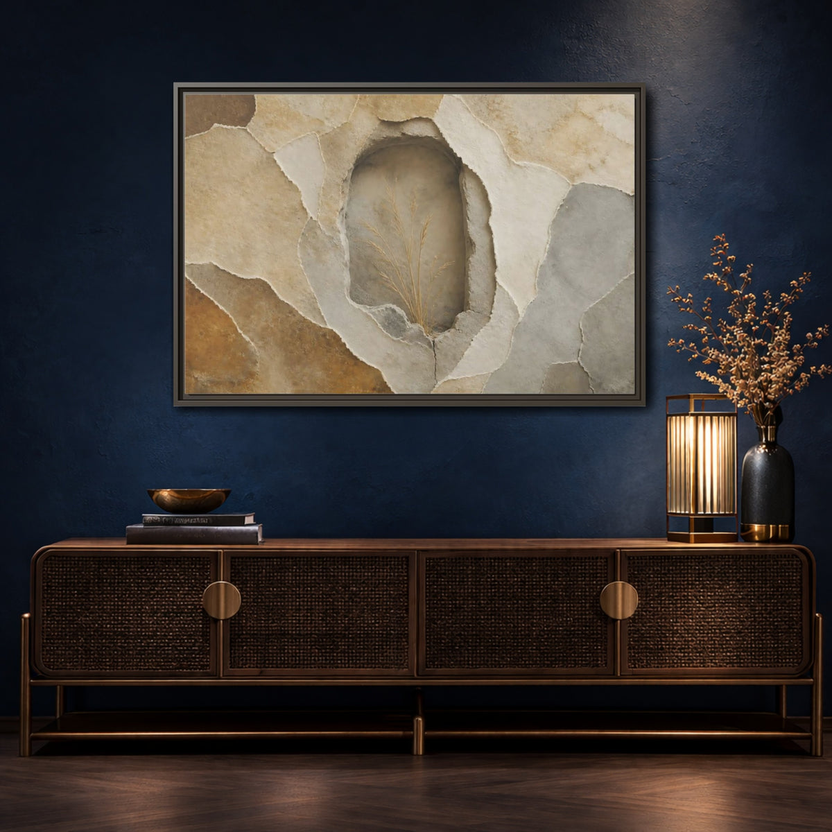 Mockup 4. Dried Grass Wall Niche shown as framed canvas print