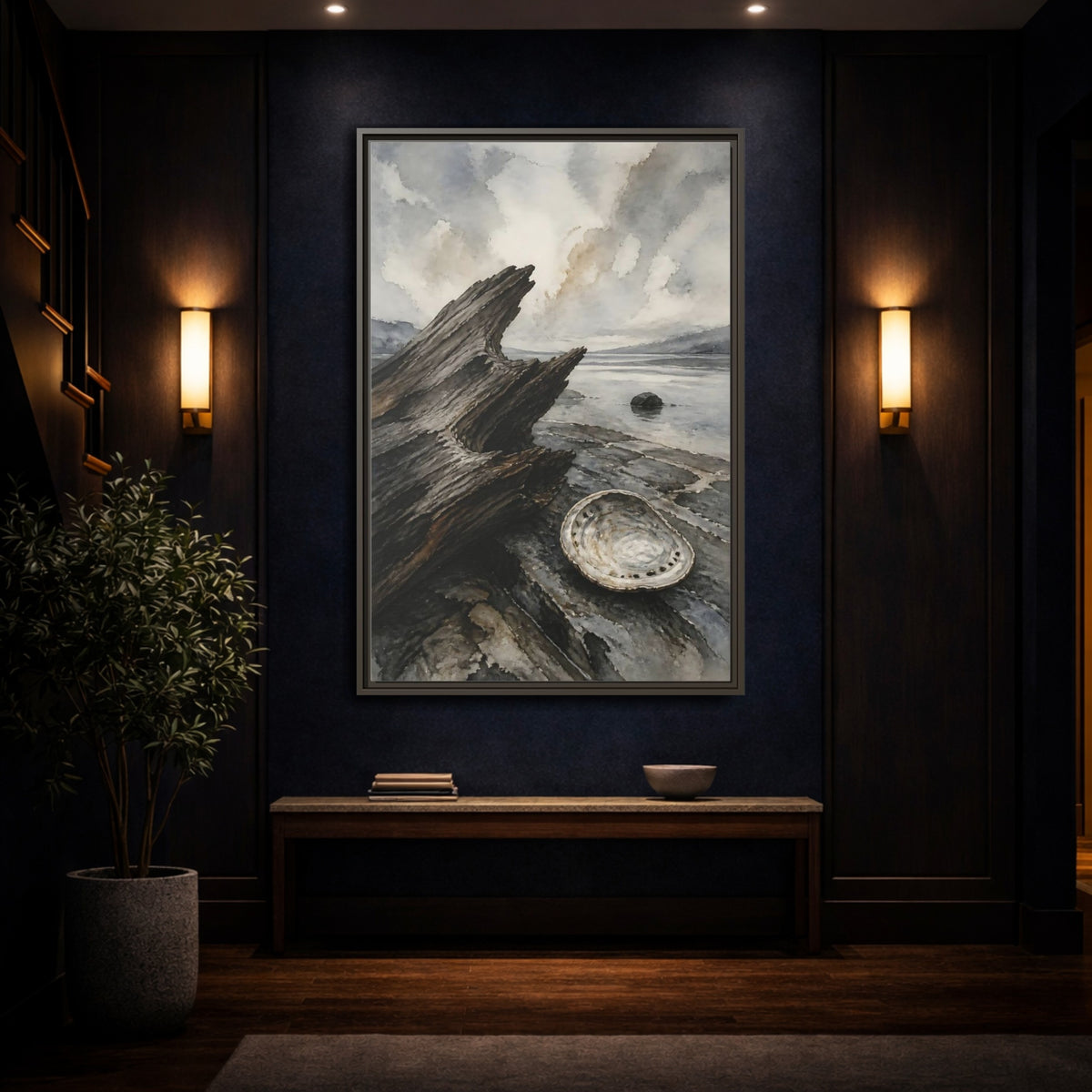 Mockup 4. Driftwood And Abalone Shell shown as framed canvas print