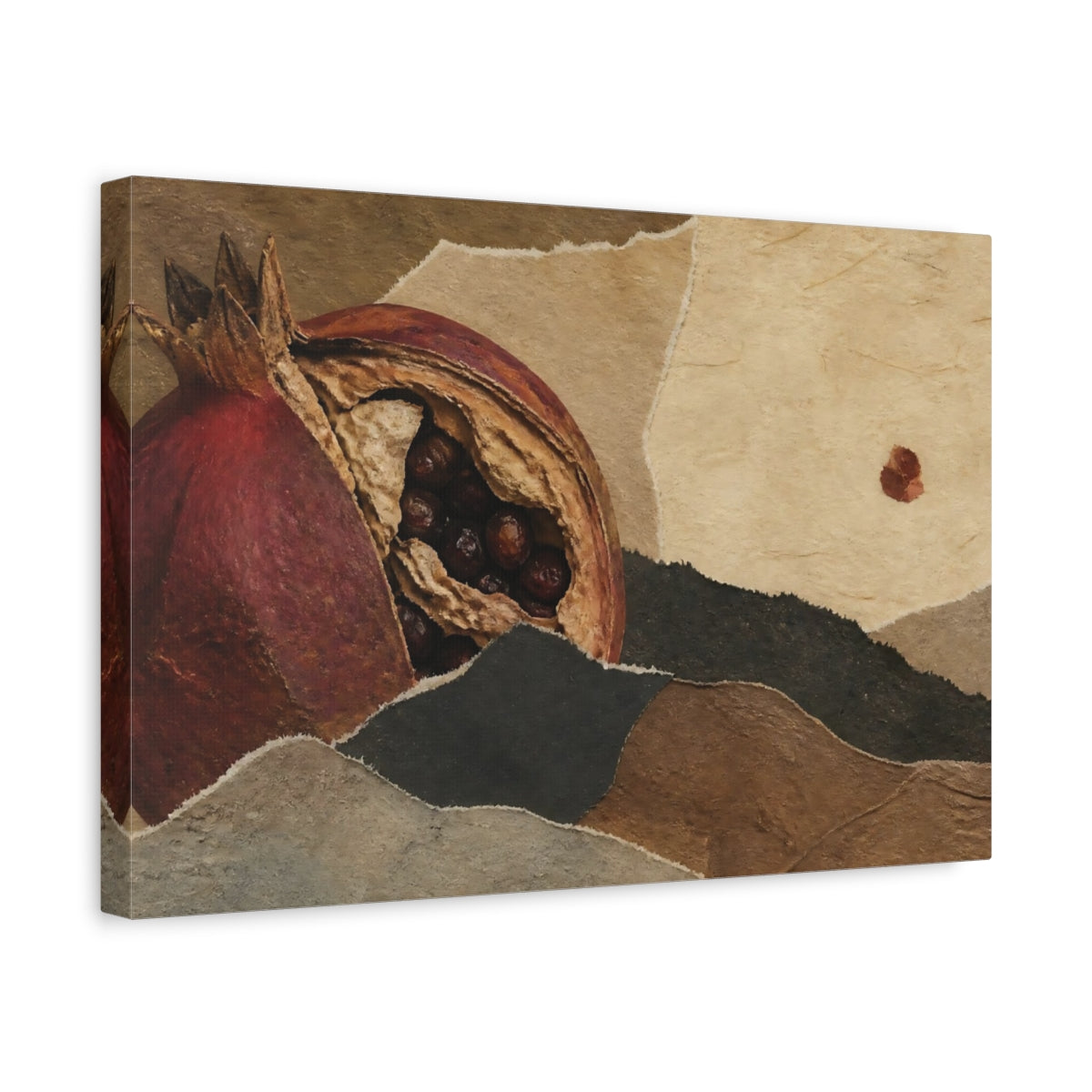 Side Mockup 4. Earthy Pomegranate Collage shown as canvas print