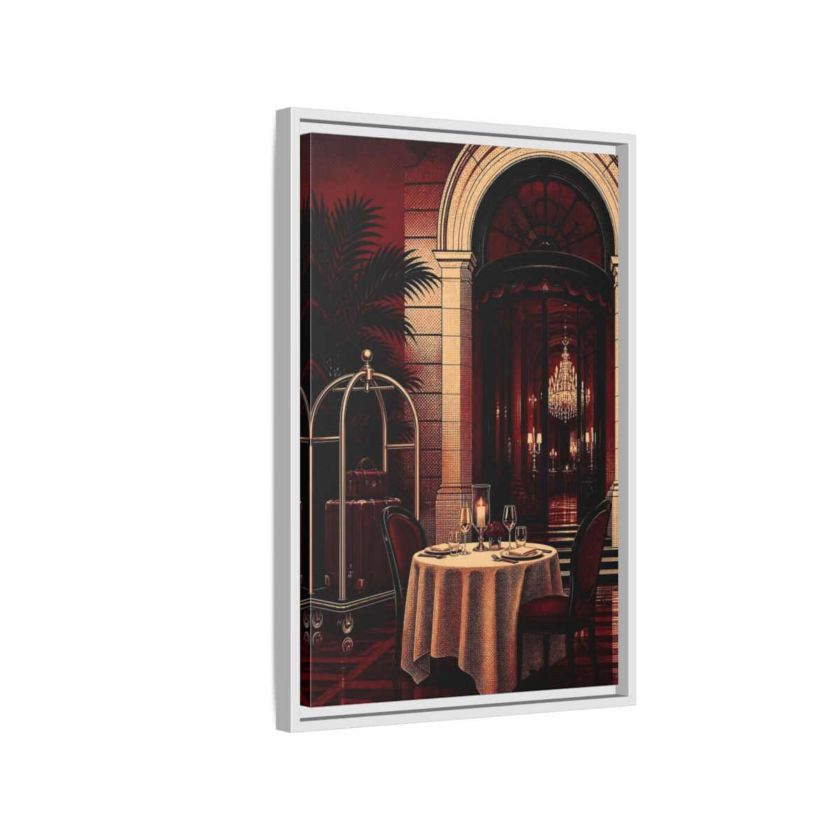 Side Mockup 1. Elegant Dining Table shown as framed canvas print