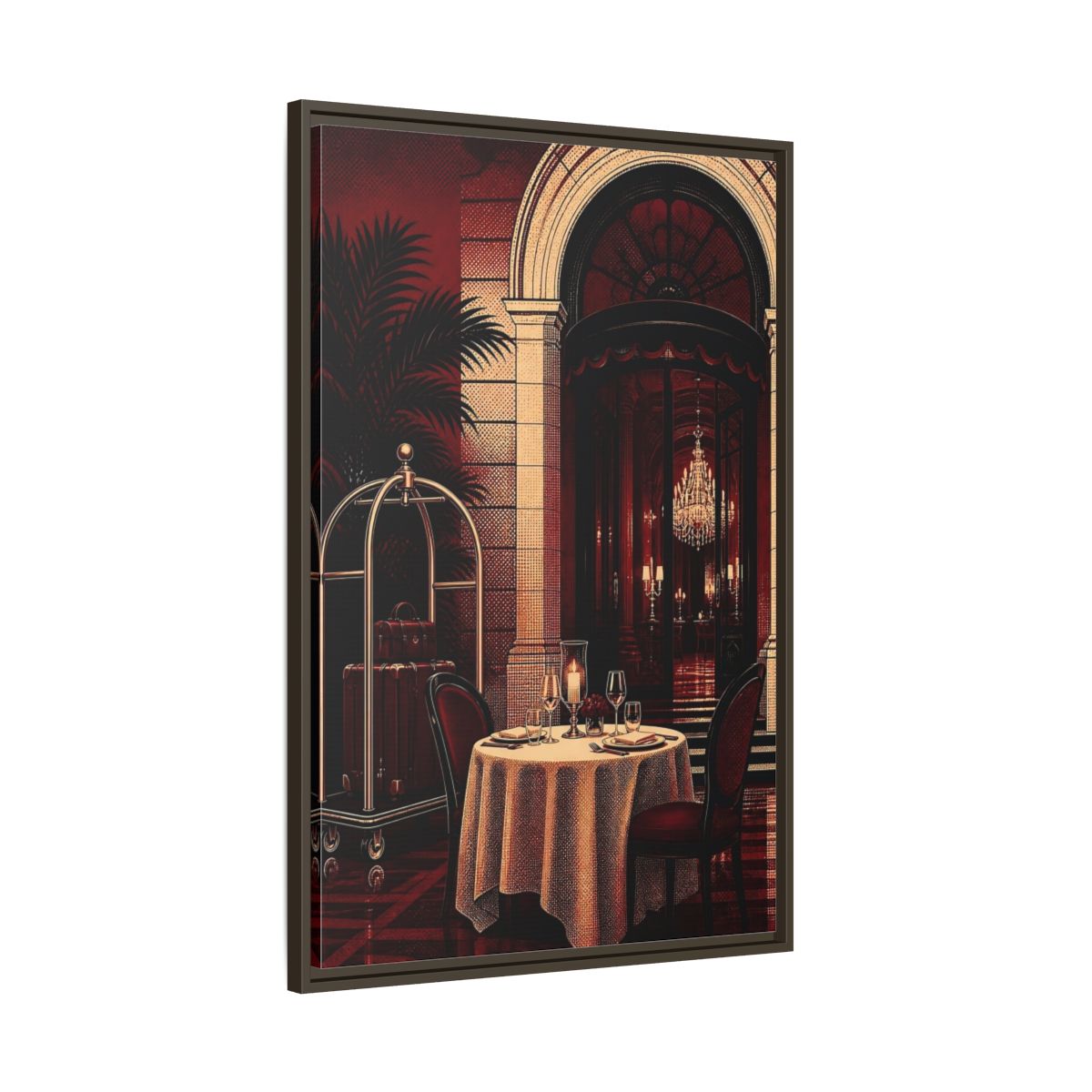 Main Mockup. Elegant Dining Table shown as framed canvas print