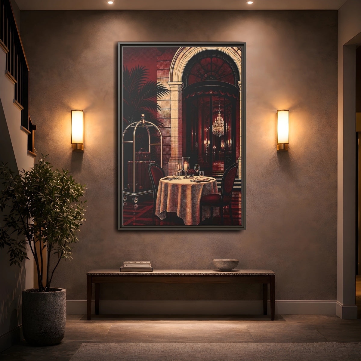 Mockup 2. Elegant Dining Table shown as framed canvas print