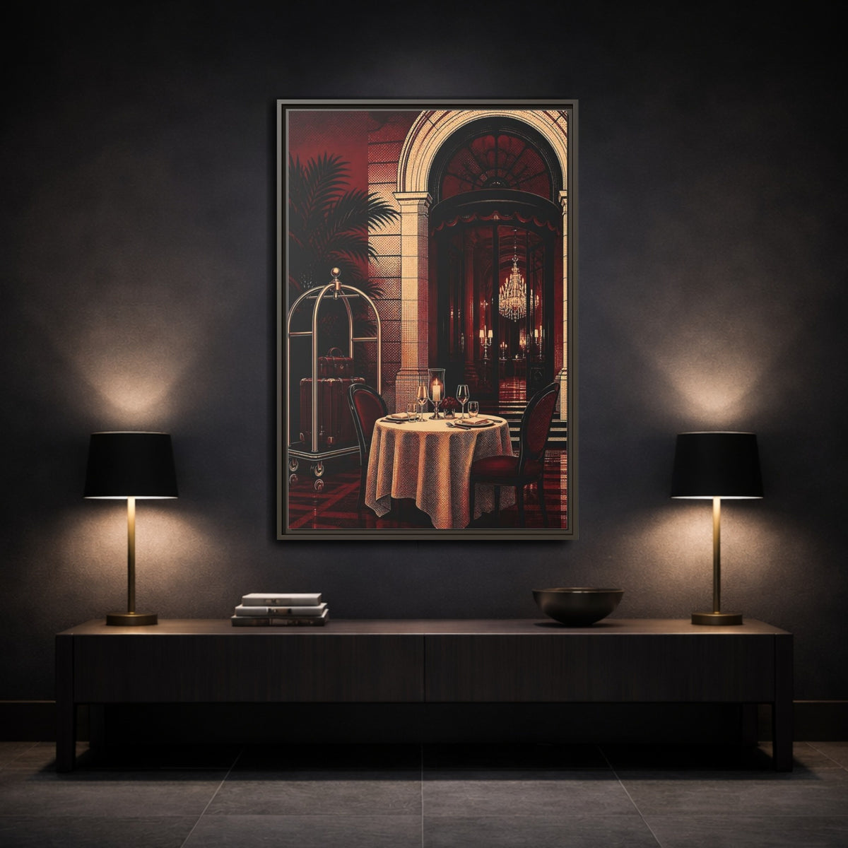 Mockup 3. Elegant Dining Table shown as framed canvas print