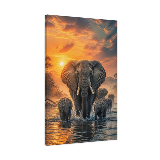 Main Mockup. Elephant Family Animals shown as canvas print