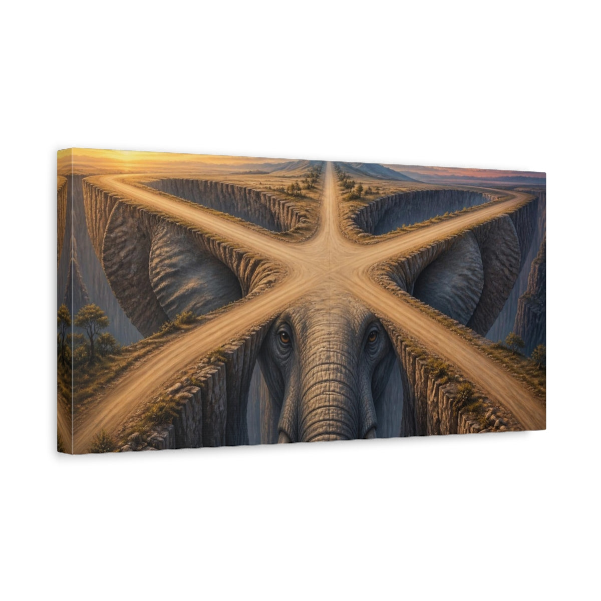 Side Mockup 3. Elephant Illusion Canyon shown as canvas print