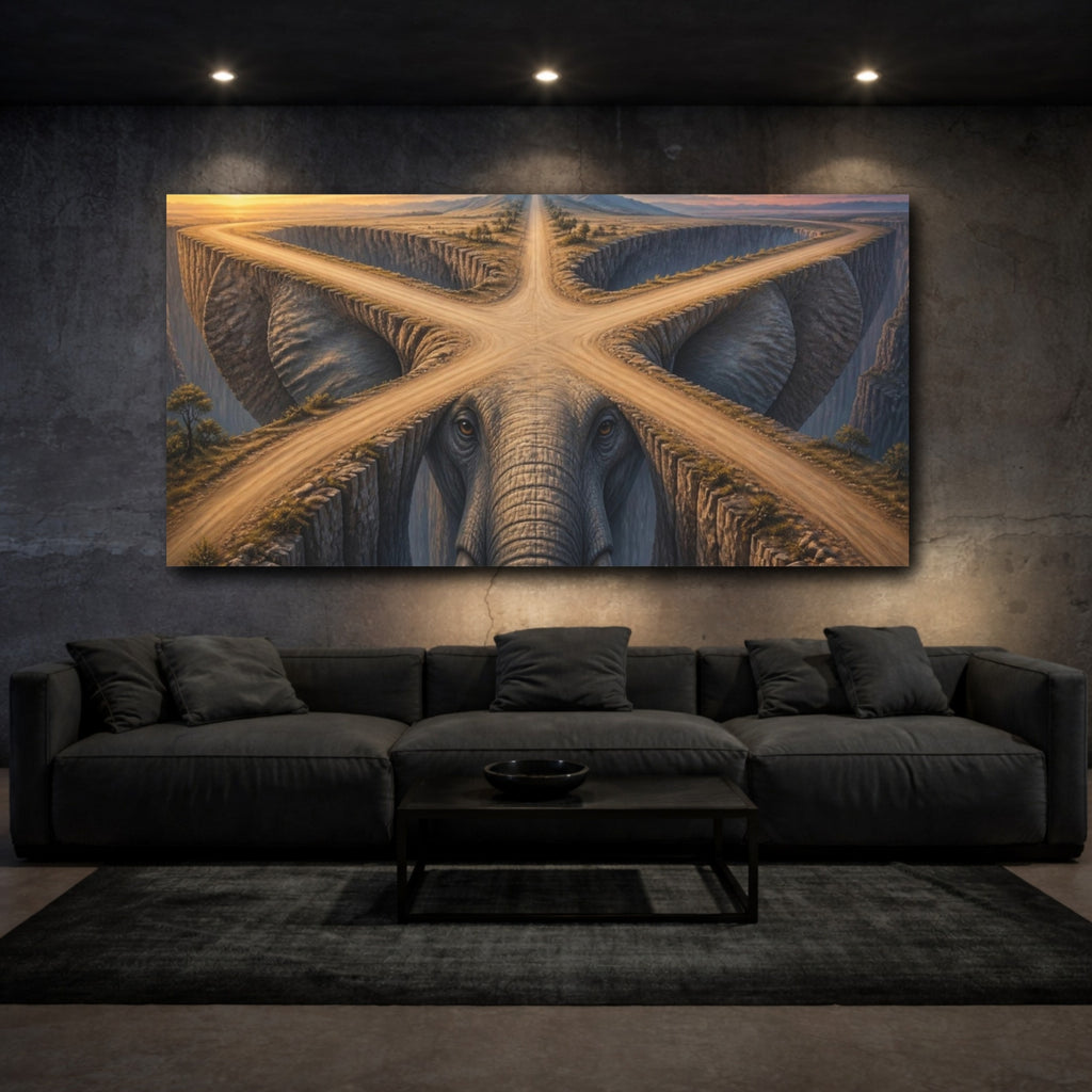Mockup 3. Elephant Illusion Canyon shown as canvas print