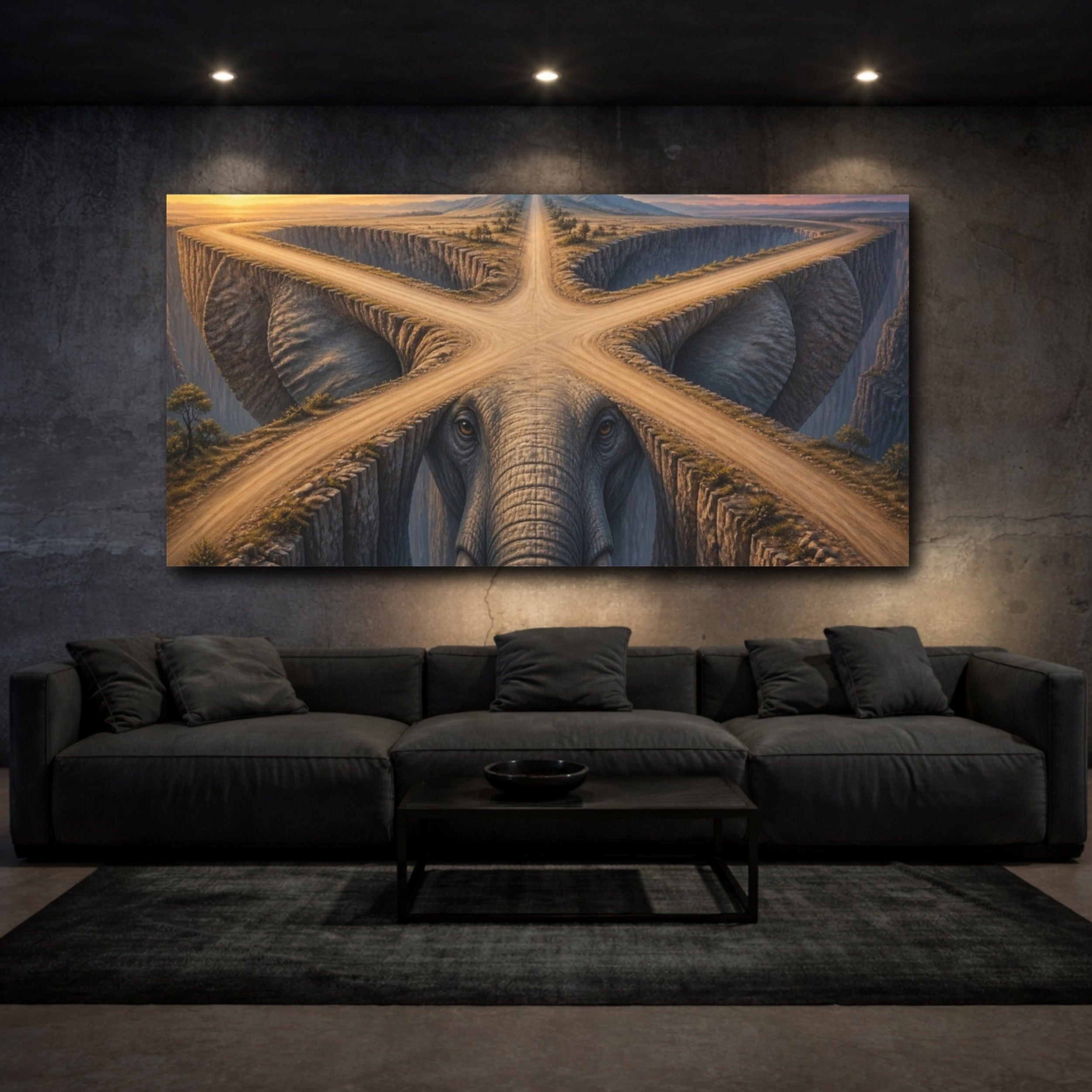 Mockup 3. Elephant Illusion Canyon shown as canvas print