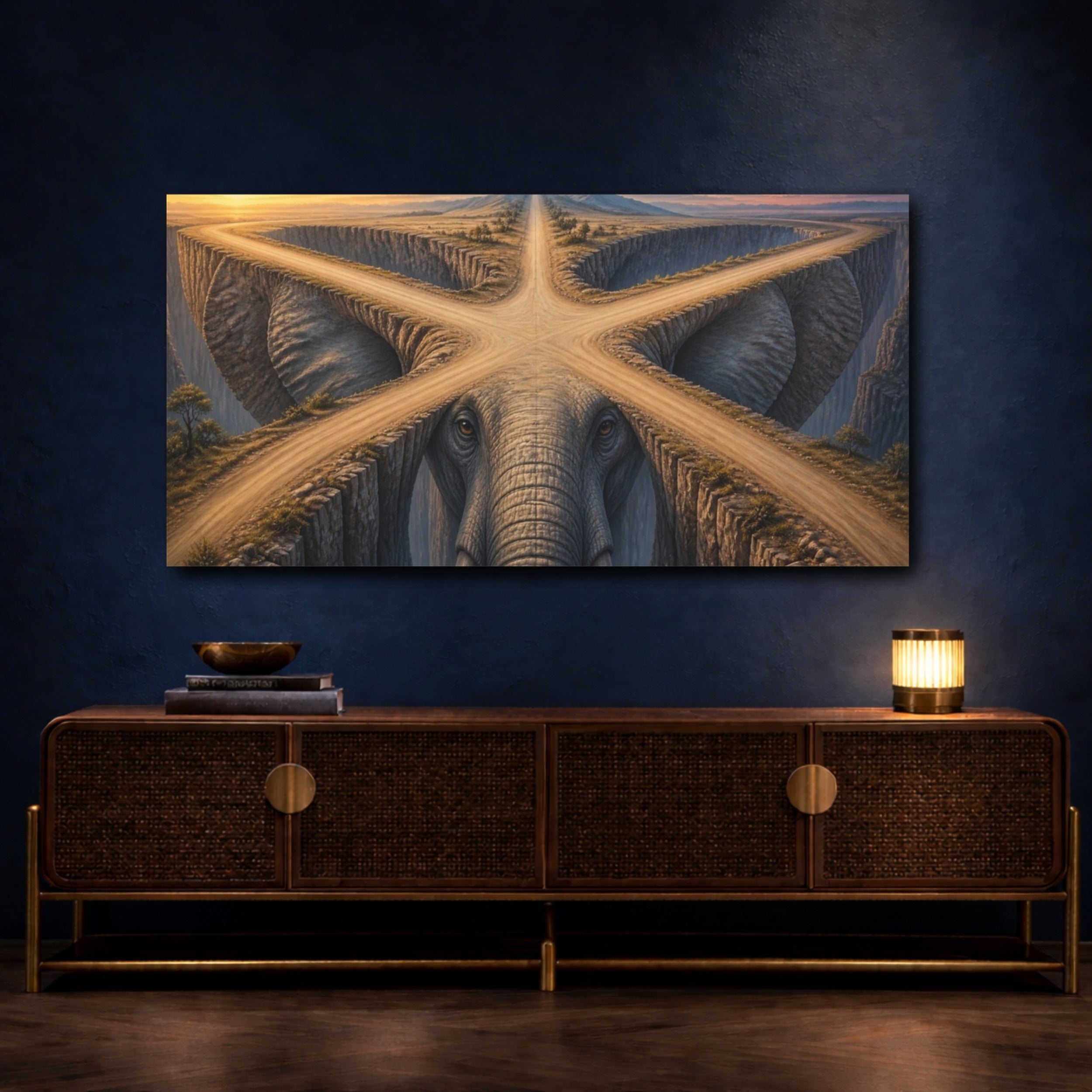 Mockup 4. Elephant Illusion Canyon shown as canvas print
