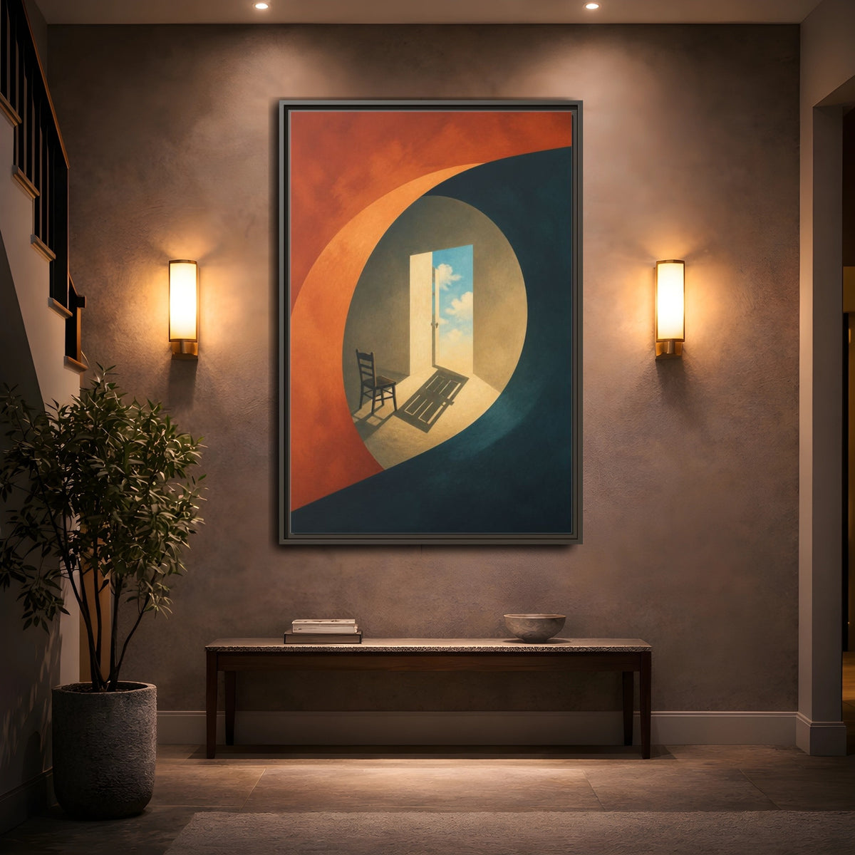Mockup 2. Empty Chair Illusion shown as framed canvas print