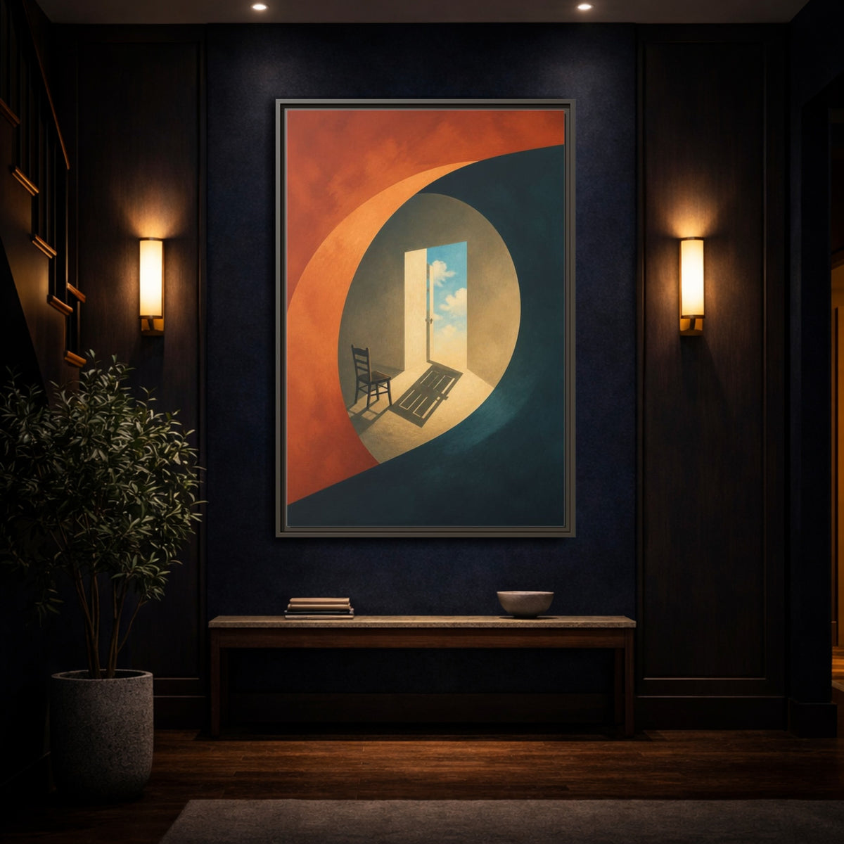 Mockup 4. Empty Chair Illusion shown as framed canvas print