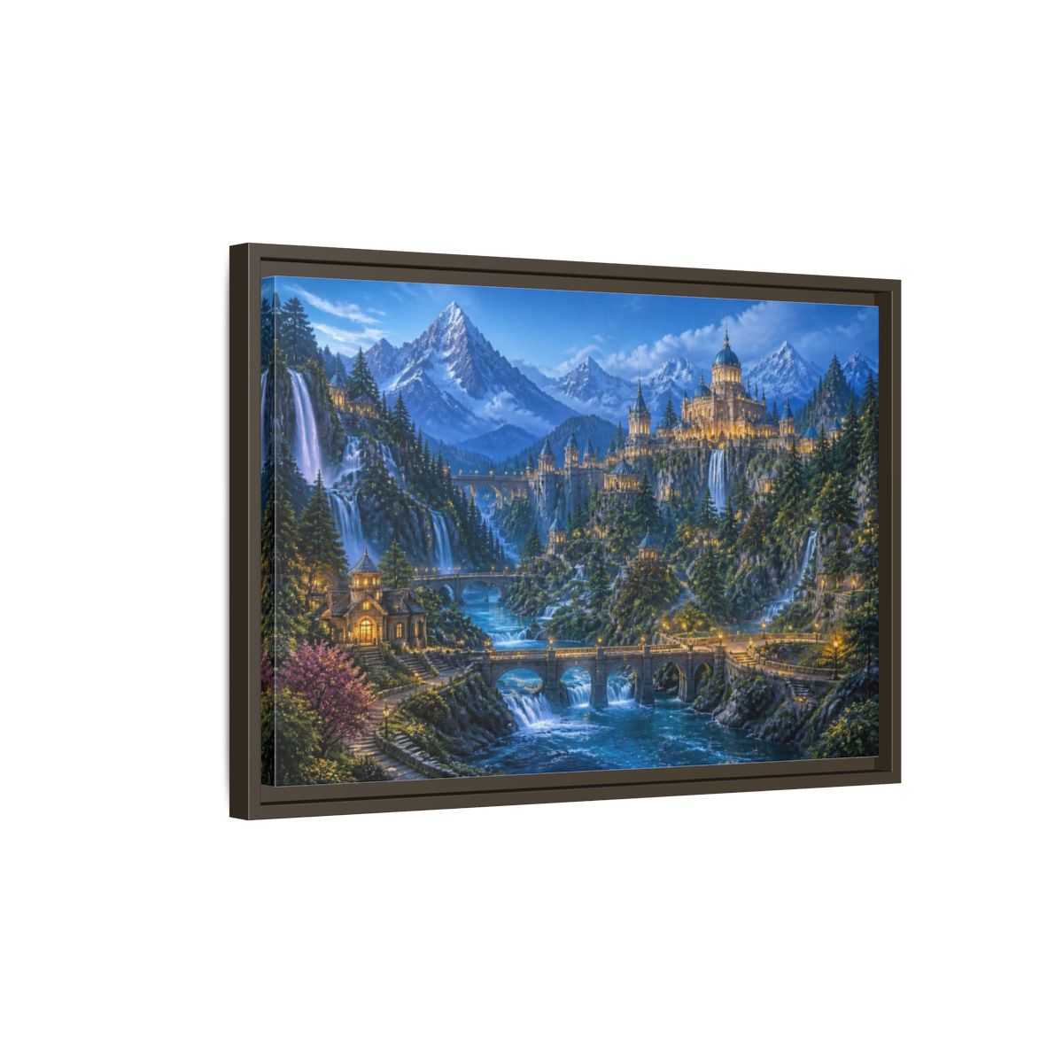 Side Mockup 2. Enchanted Castle Landscape shown as framed canvas print
