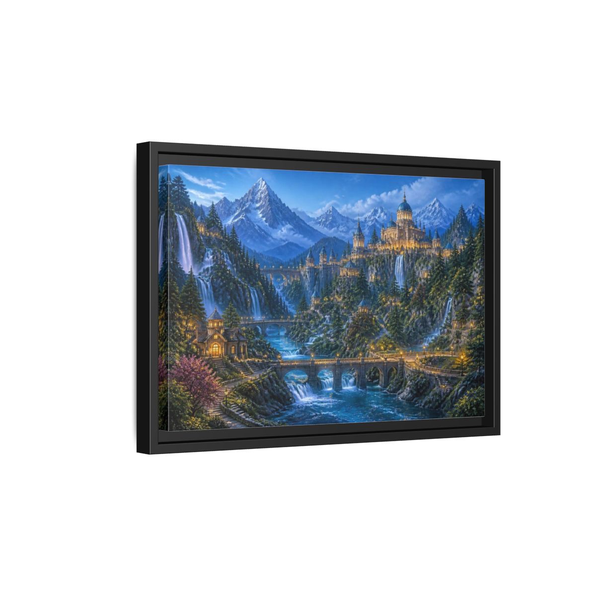 Side Mockup 6. Enchanted Castle Landscape shown as framed canvas print