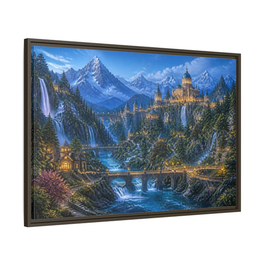 Main Mockup. Enchanted Castle Landscape shown as framed canvas print