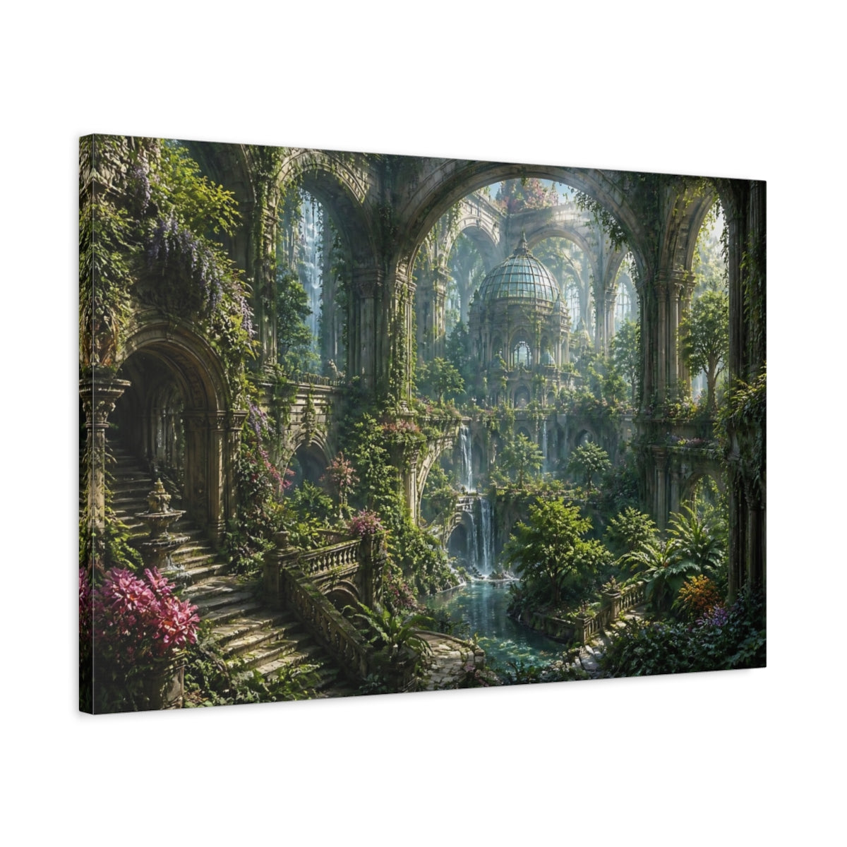 Side Mockup 2. Enchanted Overgrown Ruins shown as canvas print