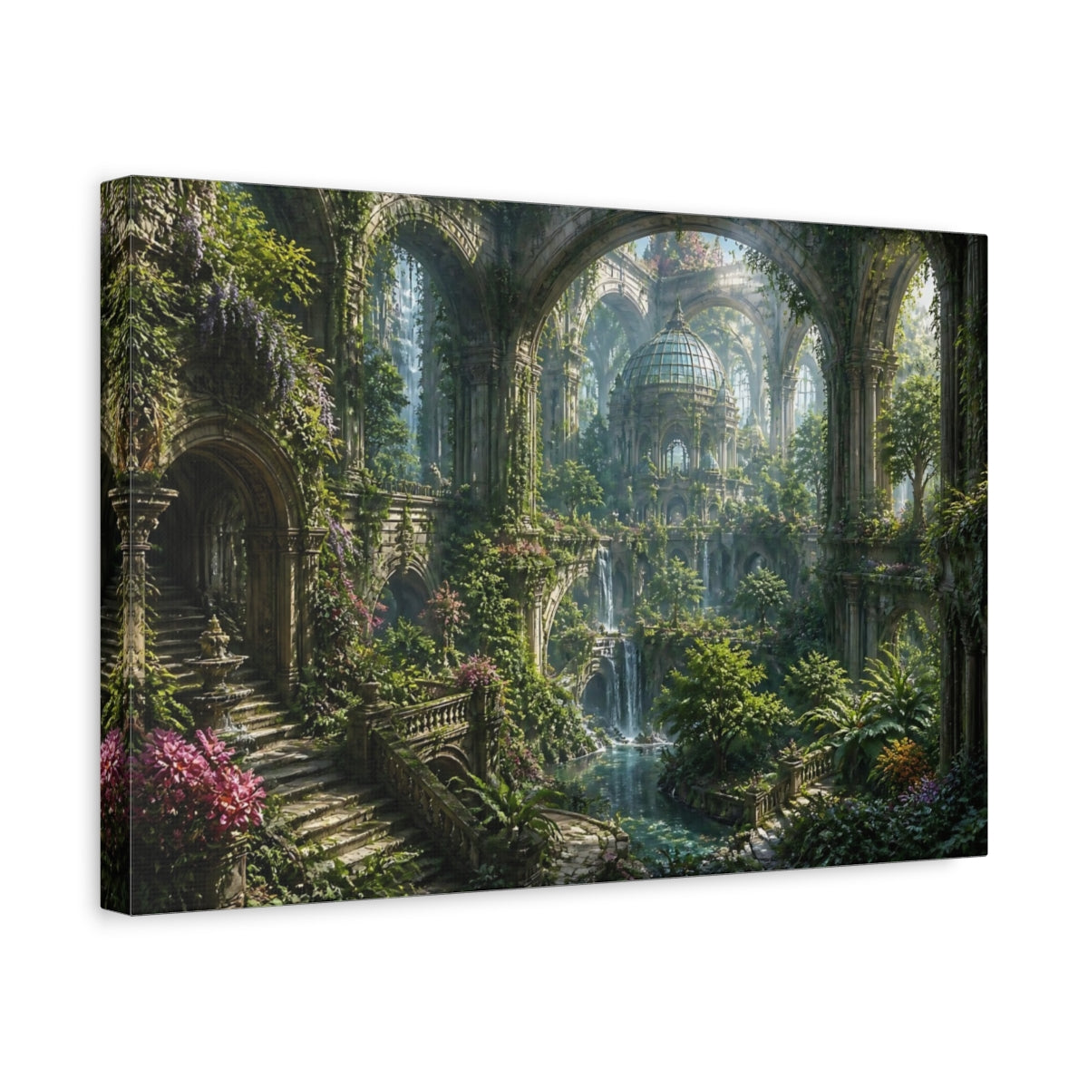 Side Mockup 4. Enchanted Overgrown Ruins shown as canvas print