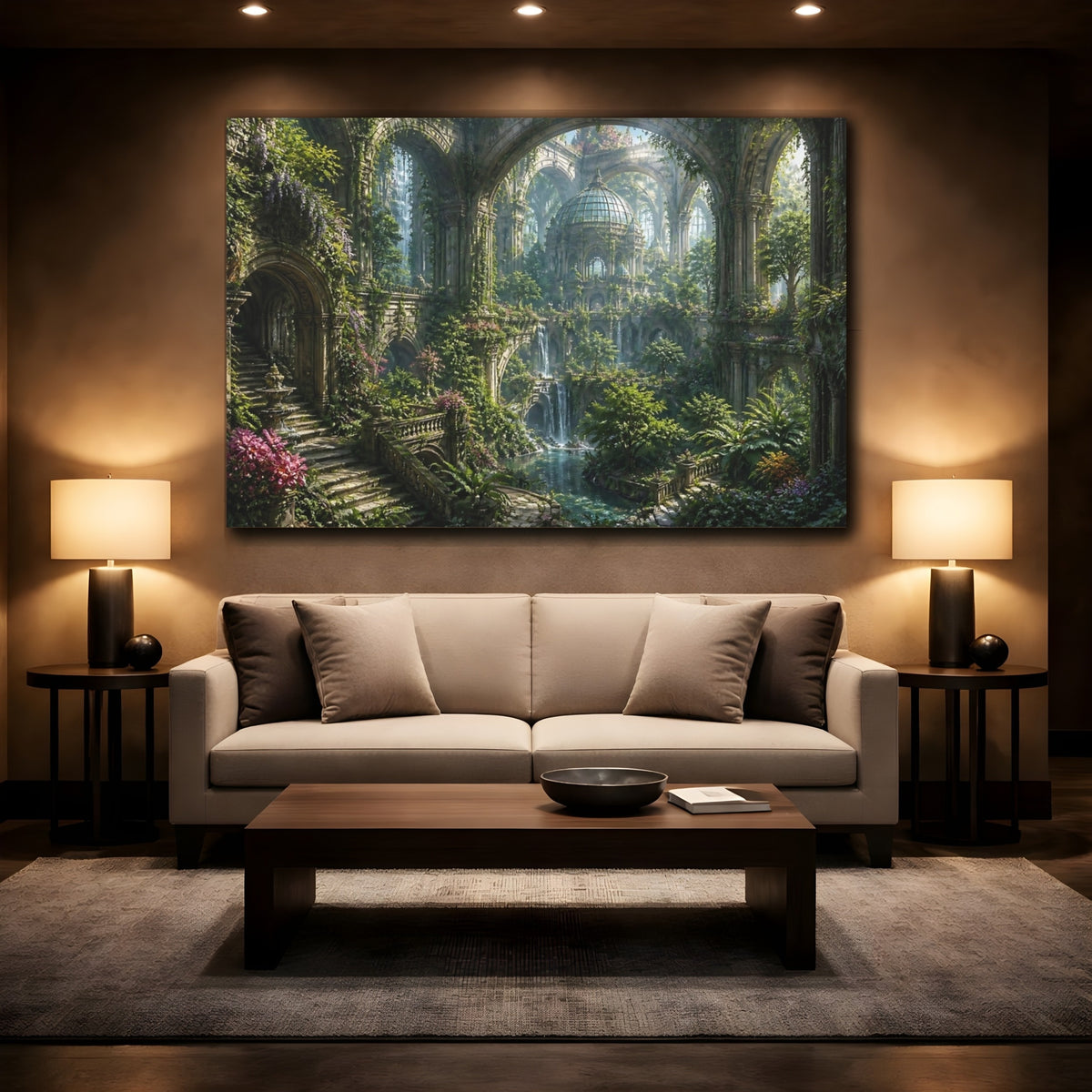 Mockup 2. Enchanted Overgrown Ruins shown as canvas print
