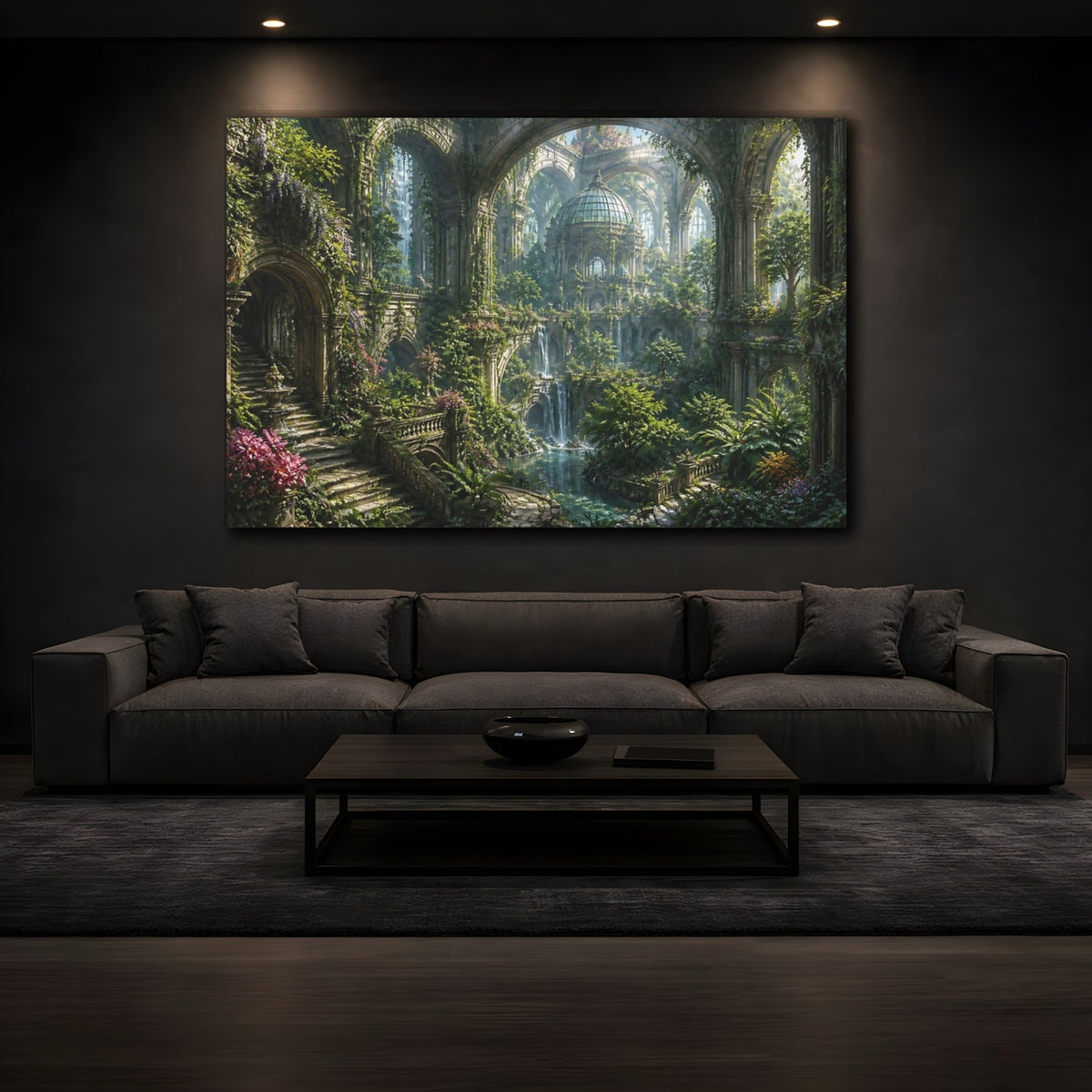 Mockup 3. Enchanted Overgrown Ruins shown as canvas print