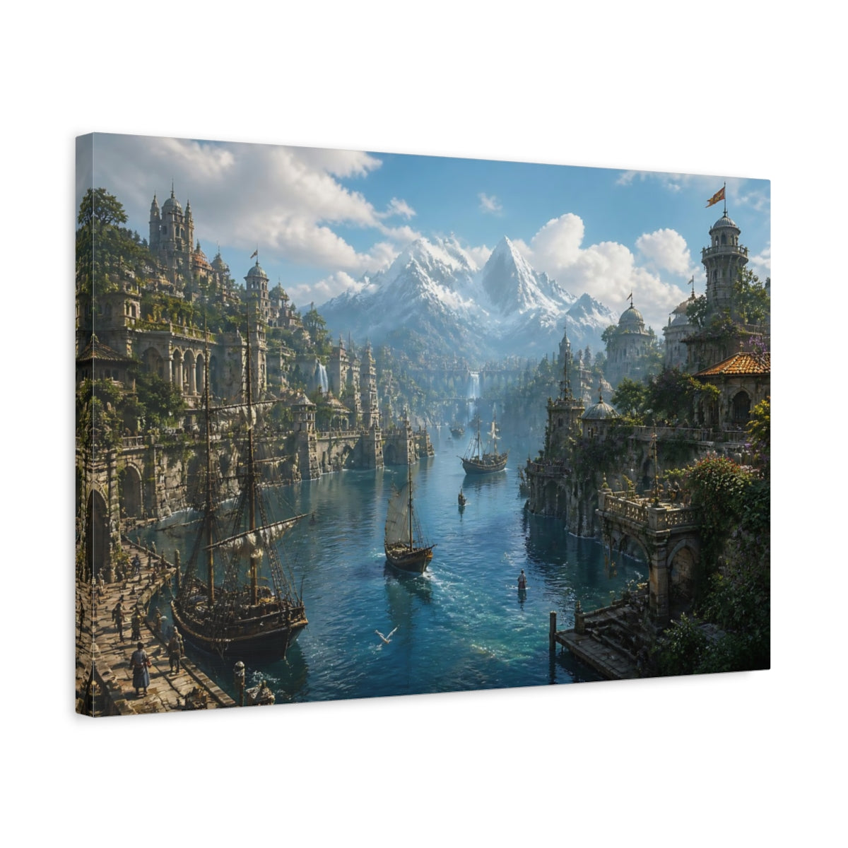 Side Mockup 3. Endless Harbor City shown as canvas print