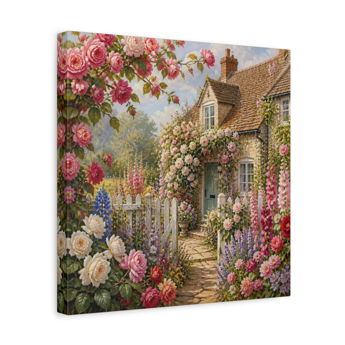 Side Mockup 7. English Cottage Flowers shown as canvas print