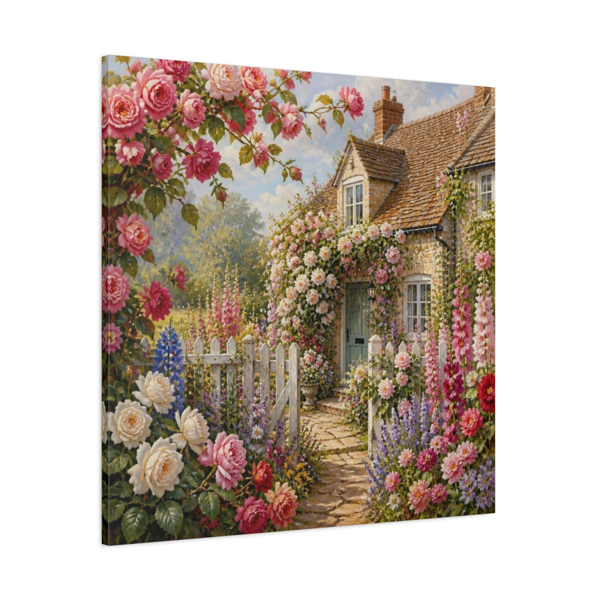 Side Mockup 1. English Cottage Flowers shown as canvas print