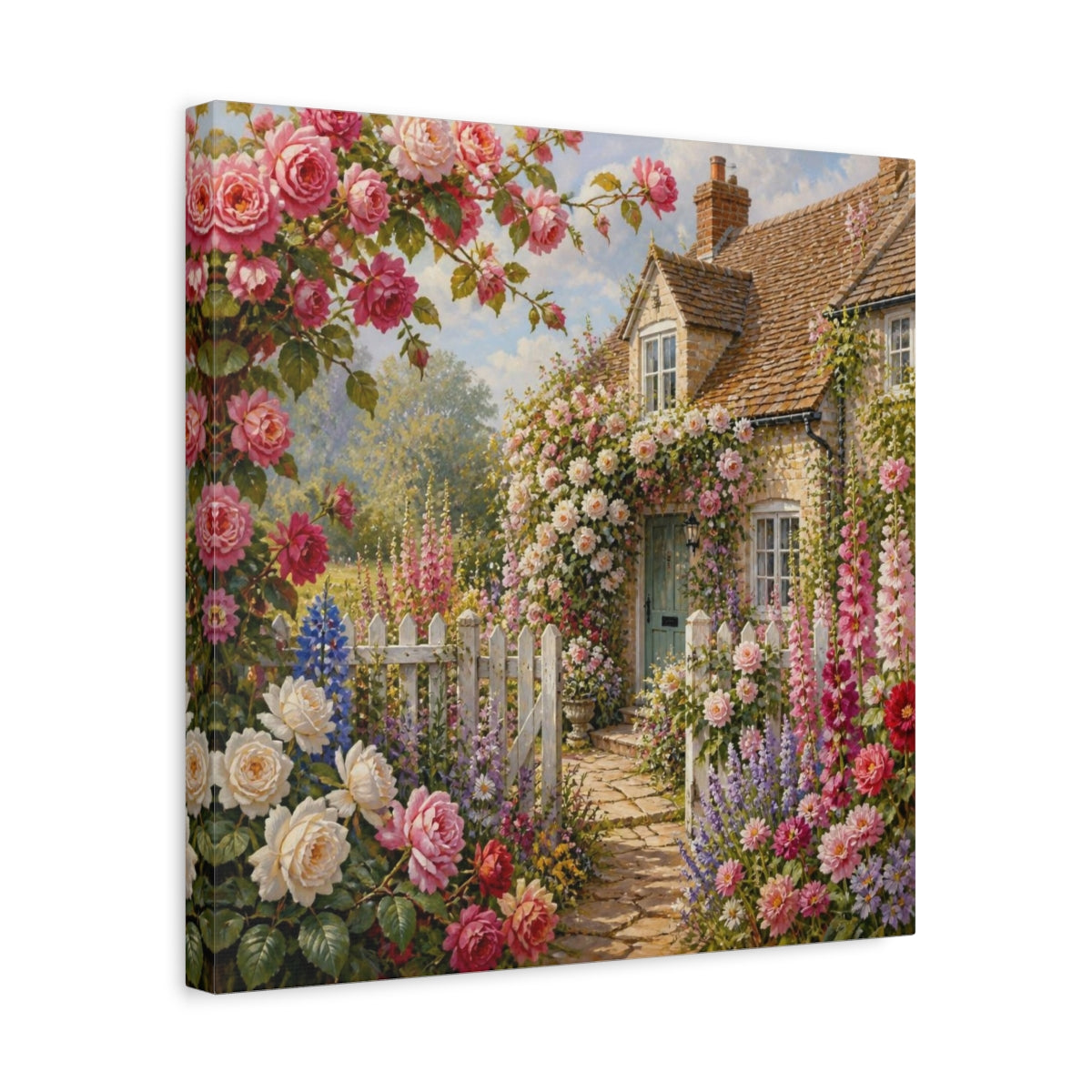 Side Mockup 6. English Cottage Flowers shown as canvas print