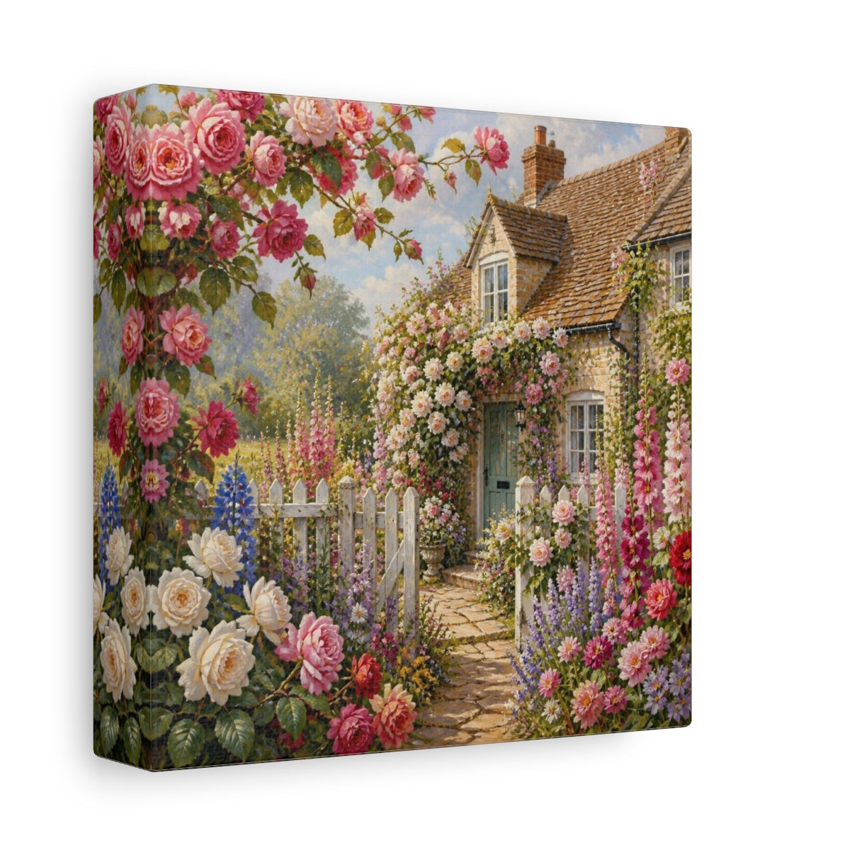 Side Mockup 2. English Cottage Flowers shown as canvas print