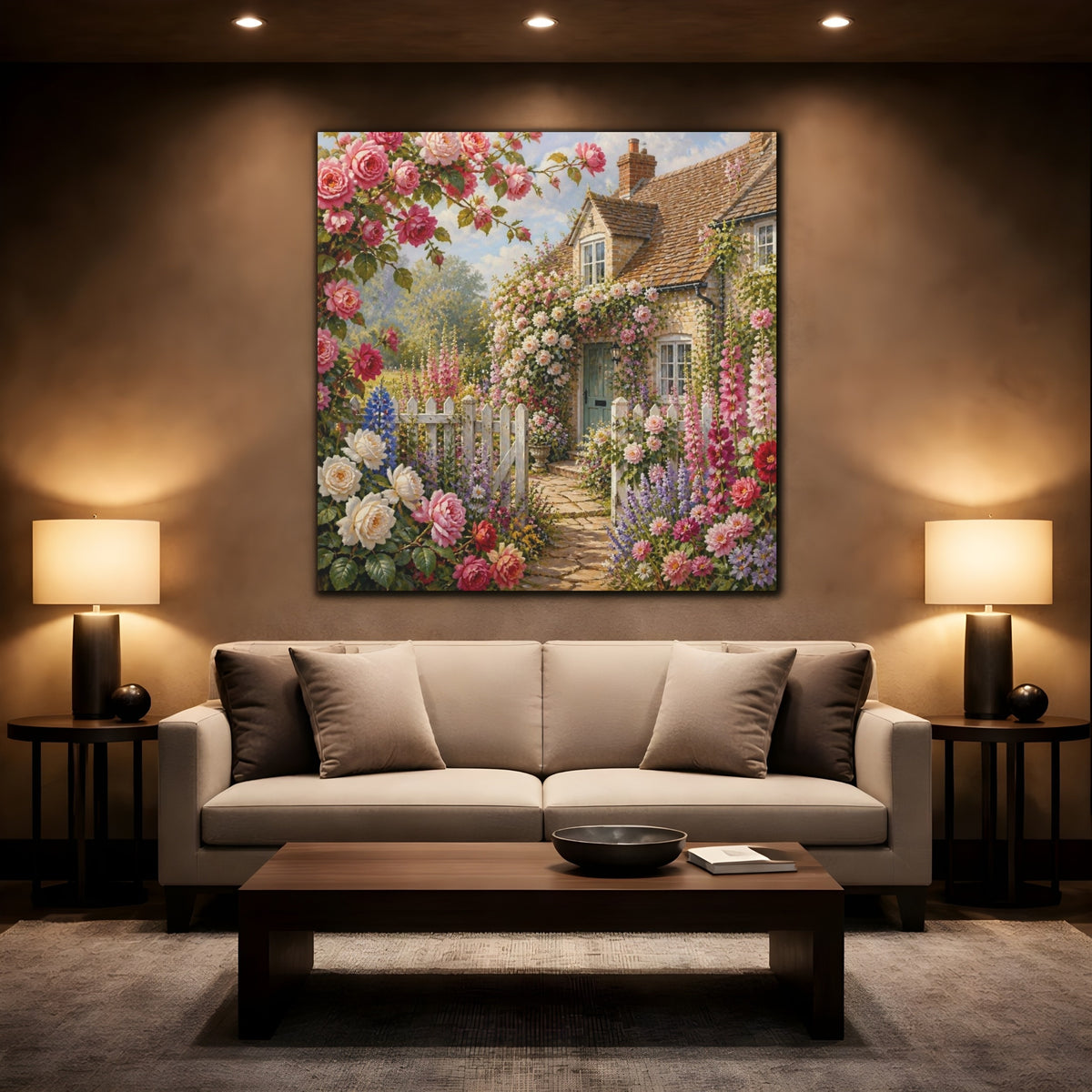 Mockup 2. English Cottage Flowers shown as canvas print
