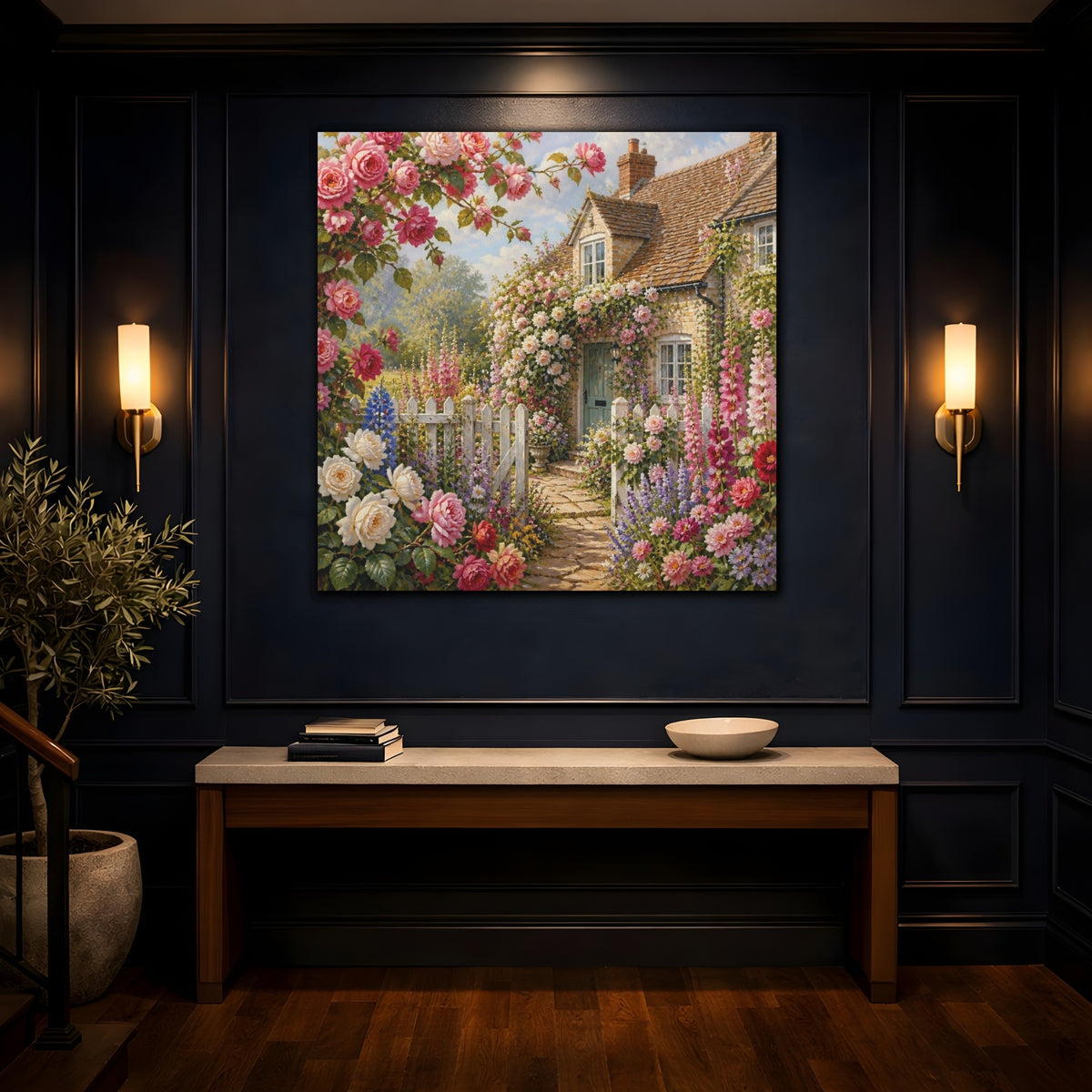 Mockup 4. English Cottage Flowers shown as canvas print